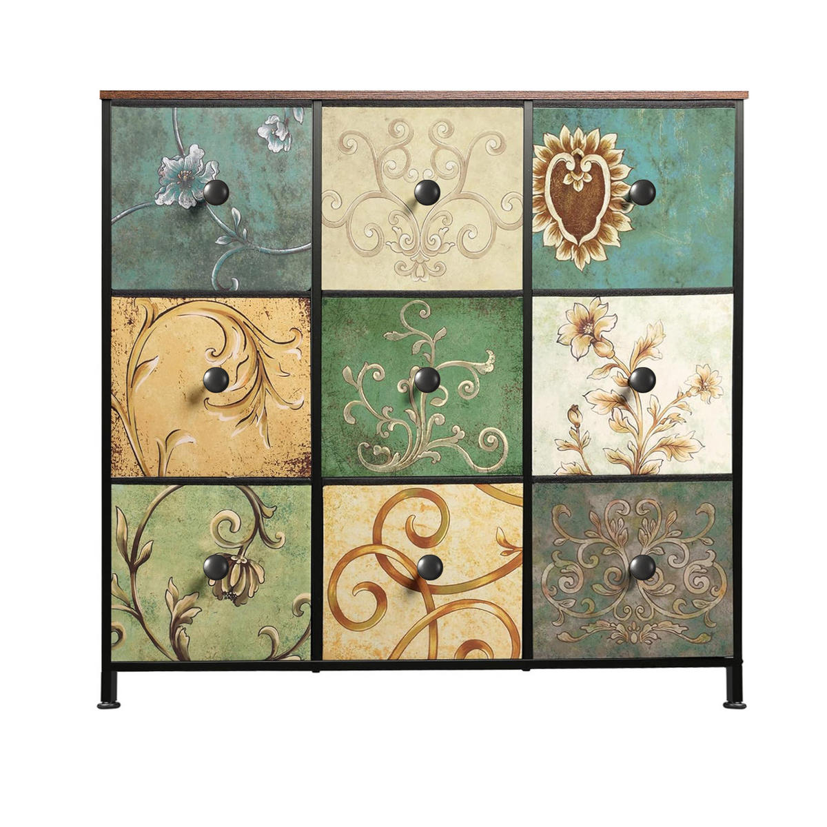 KOMMODE mit 9 Schubladen Metallgestell Stoff Kommode - Multicolor, Holz (30/86.5/100cm)