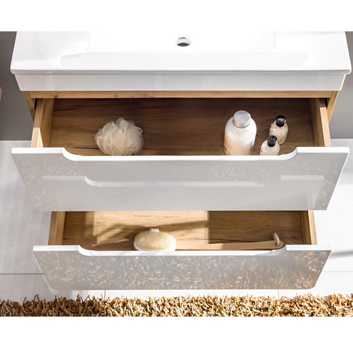 BADMÖBEL-SET 5-TLG. Luton-56 - Weiß, Holzwerkstoff (130/200/46cm) - Lomado