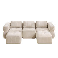 WOHNLANDSCHAFT 271/162/67 cm in Beige aus Polyester, rahmenlos und mit Hocker - Beige, Kunststoff (162/67/271cm) - Flora Grace