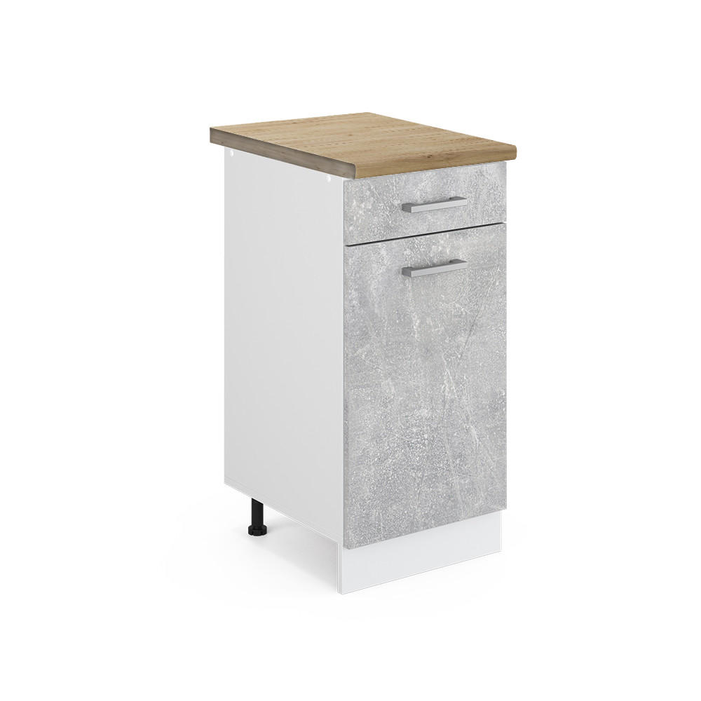KÜCHENUNTERSCHRANK R-Line Beton 40 cm, AP Eiche - Schieferfarben/Weiß, Holzwerkstoff (40/81.6/60cm) - Vicco