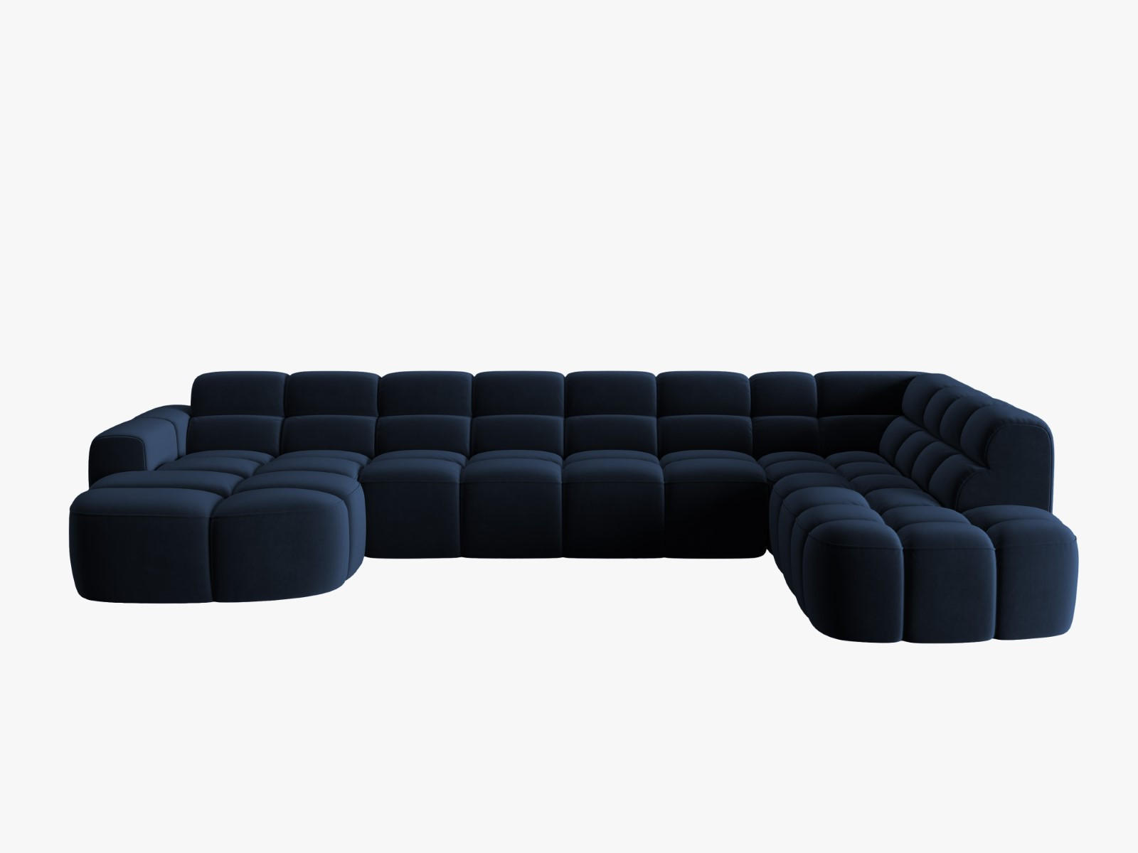 PANORAMASOFA rechts Lisa aus Samt königsblau 7 Sitzplätze - Dunkelblau, Textil (234/77/387cm) - Micadoni