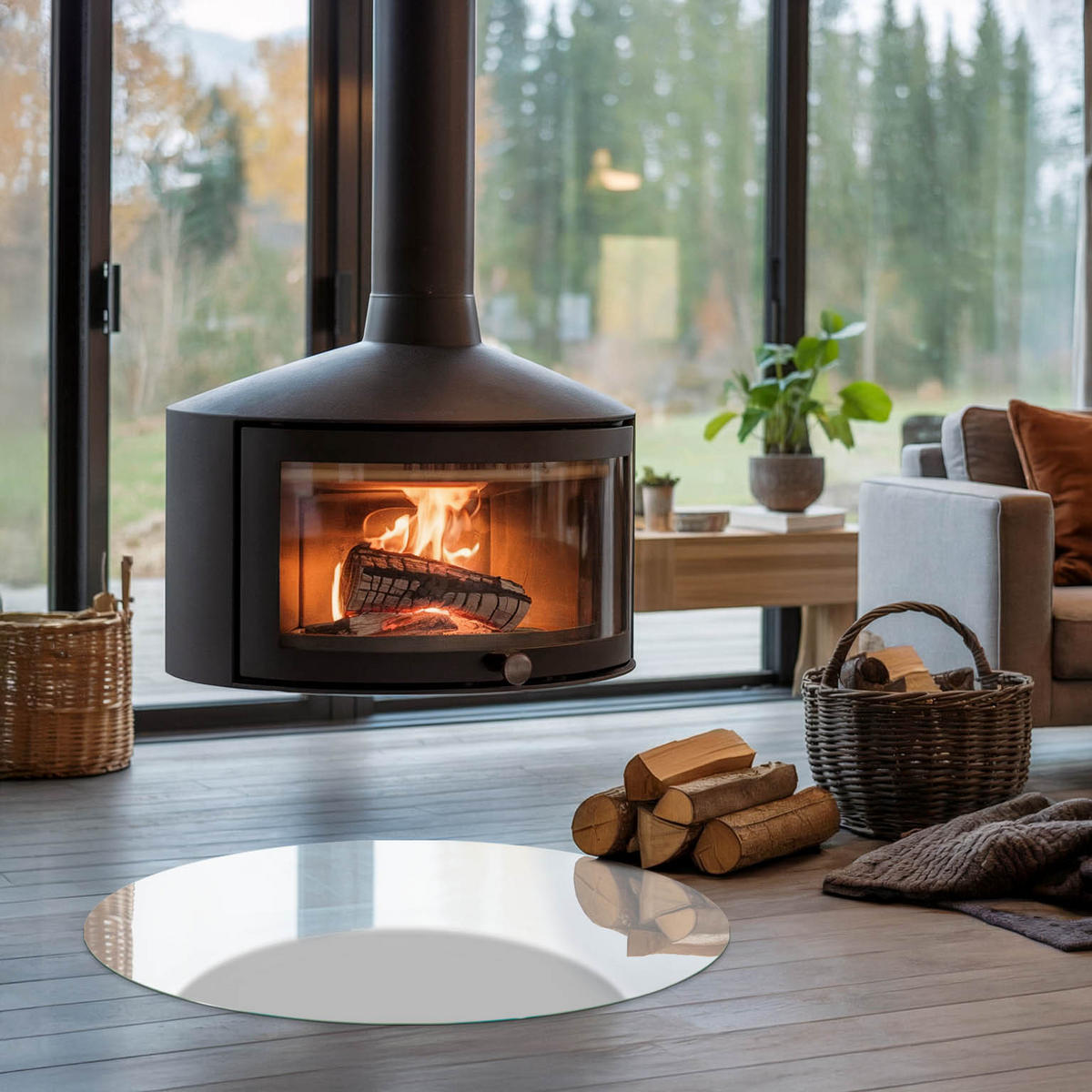GLASPLATTE für Kamin Ø 80 cm - Grau, Glas (80/80/0.4cm) - TULUP