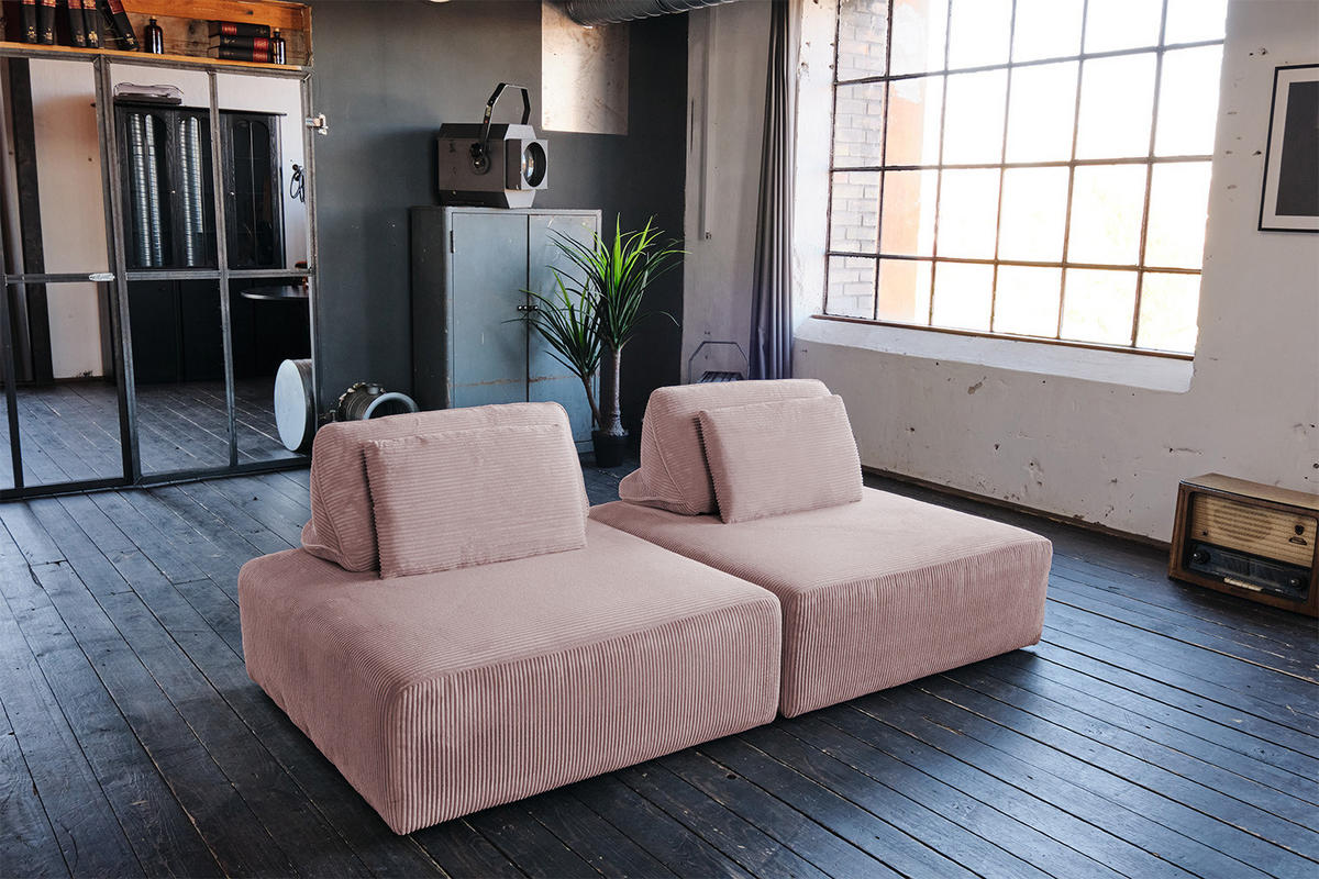 MODULSOFA WIOLO SOFT 2 MODULE 2 KISSEN Pink Cord - Pink/Schwarz, Kunststoff/Textil (222/84/111cm) - KAWOLA