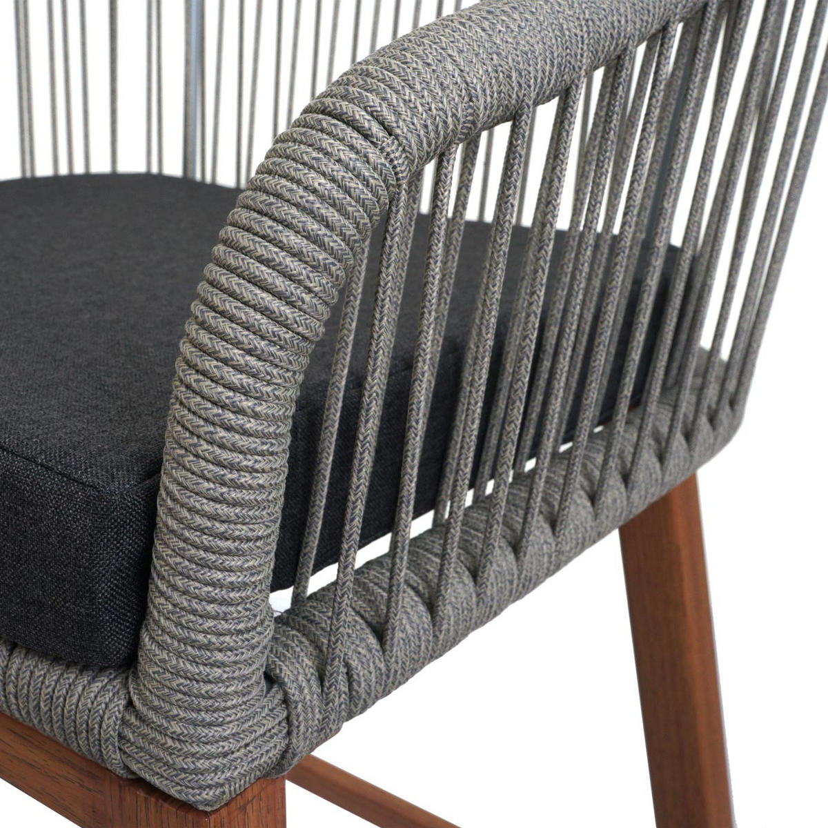 GARTENSTUHL 2er-Set HxBxT 92x51x53cm Sitzhöhe 76cm Hellgrau Kissen Dunkelgrau Seilgeflecht Metall Holz-Optik - Hellgrau, Metall (51/92/53cm) - PROREGAL