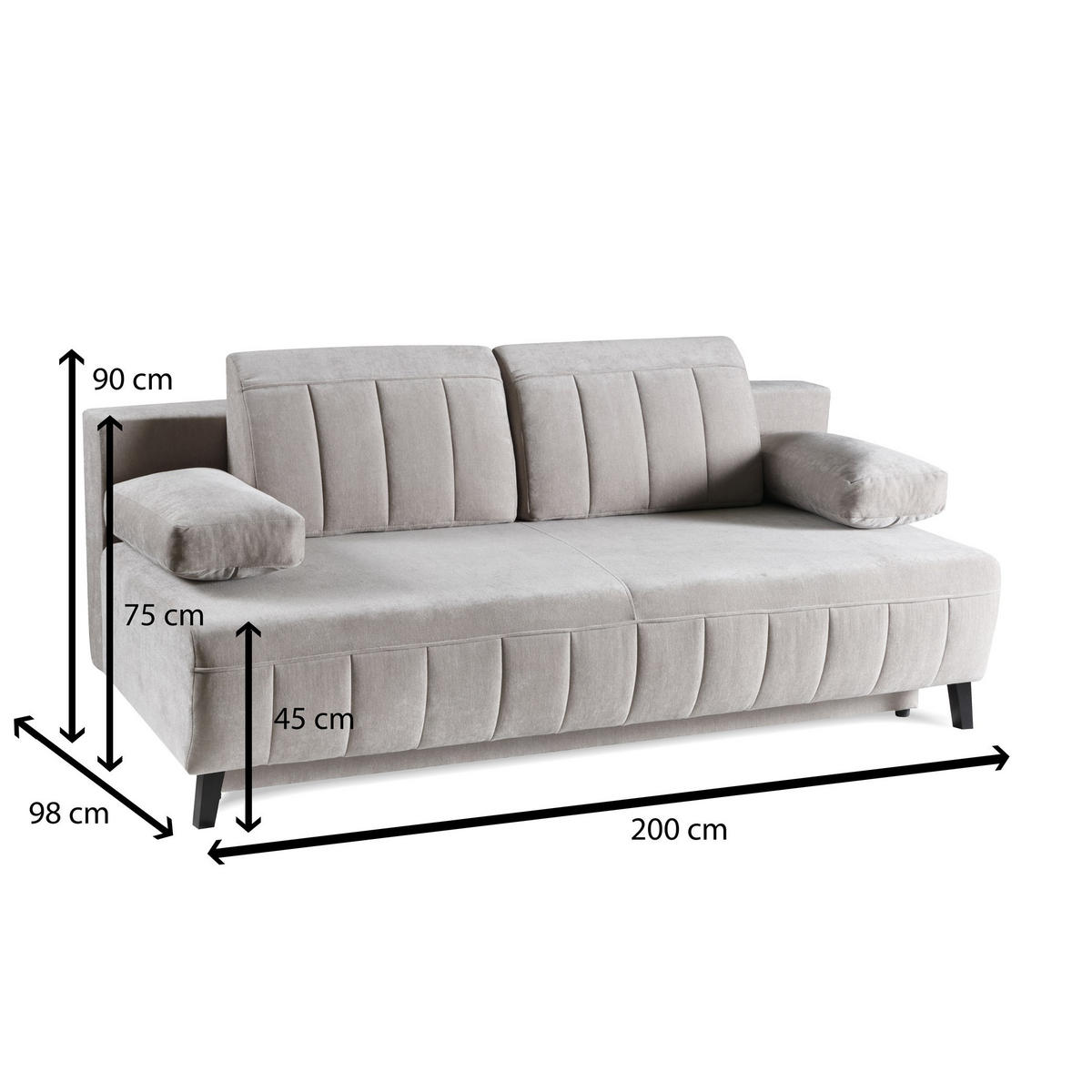 SCHLAFSOFA Aruna, Hellgrau - Hellgrau, Textil/Metall (200/90/98cm) - Bettso