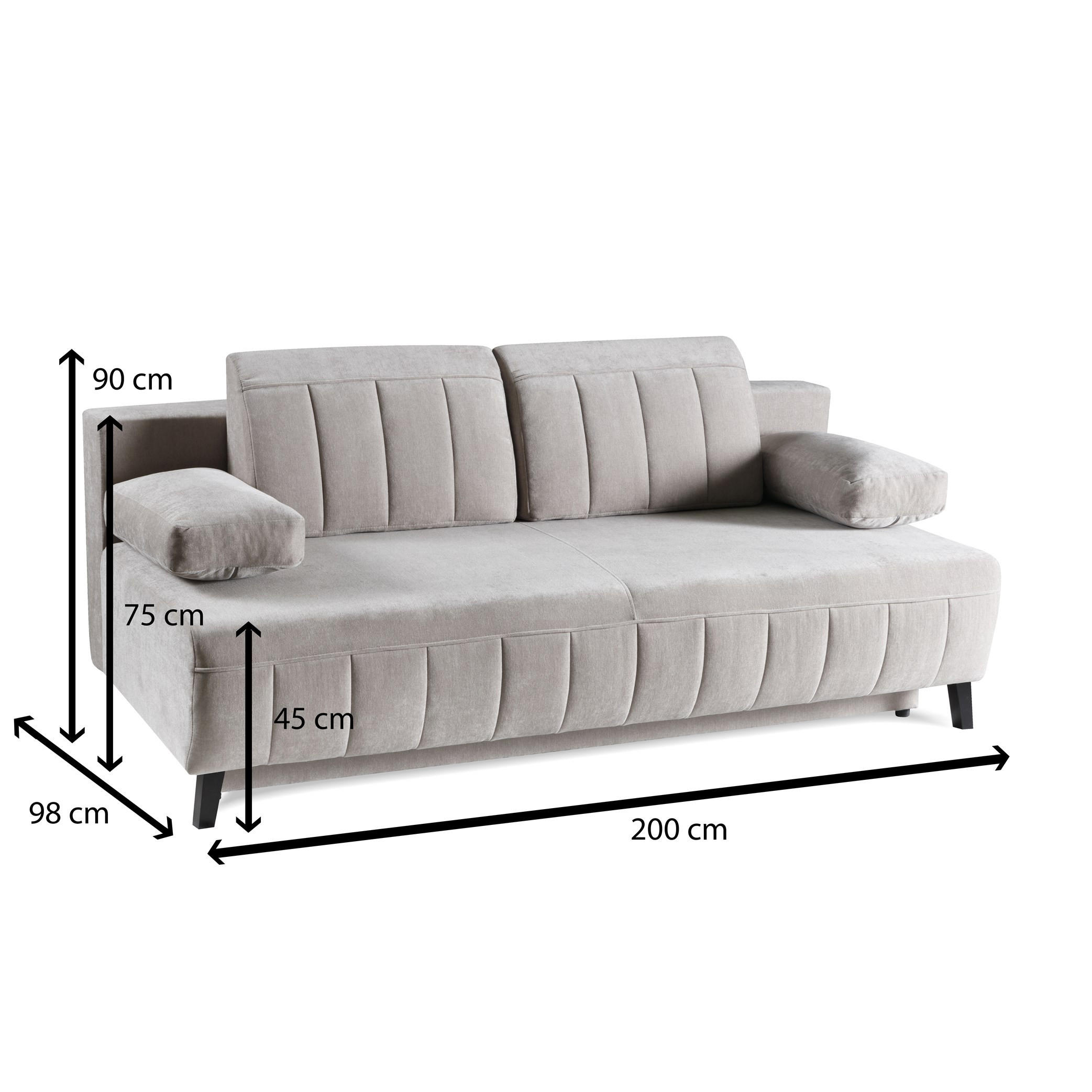 Thumbnail - Bettso Schlafsofa, Hellgrau, Textil, Metall, 200x90x98 cm, Wohnzimmer, Sofas & Couches, Schlafsofas