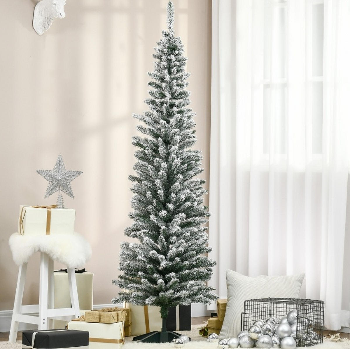 WEIHNACHTSBÄUME 55/55/180 cm weiß-grün aus Kunststoff ohne Beleuchtung - Weiß, Kunststoff (180cm) - OKWISH