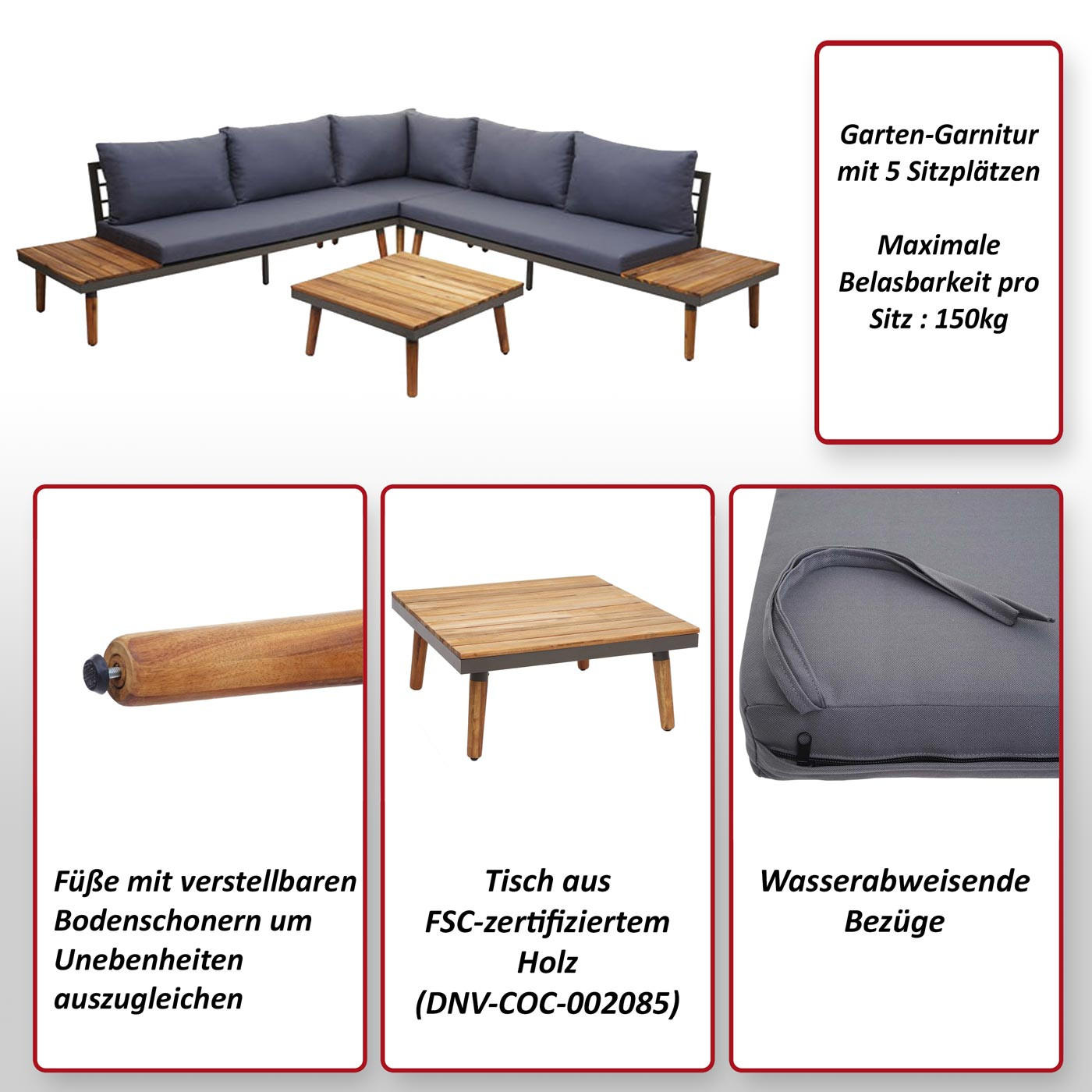 Thumbnail - MCW Garten-Garnitur, Braun, Metall, Loungemöbel, Loungemöbel-Sets