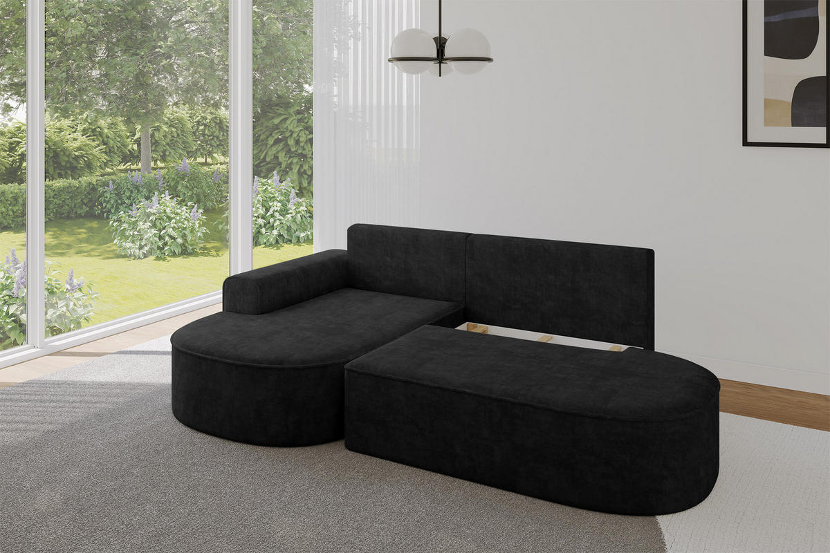 ECKSOFA mit Schlaffunktion und Bettkasten Ottomane Links MARI-L1-S - 283x167x85 cm Schwarz Velours - Schwarz, Holzwerkstoff/Kunststoff (283/167cm) - ALTDECOR