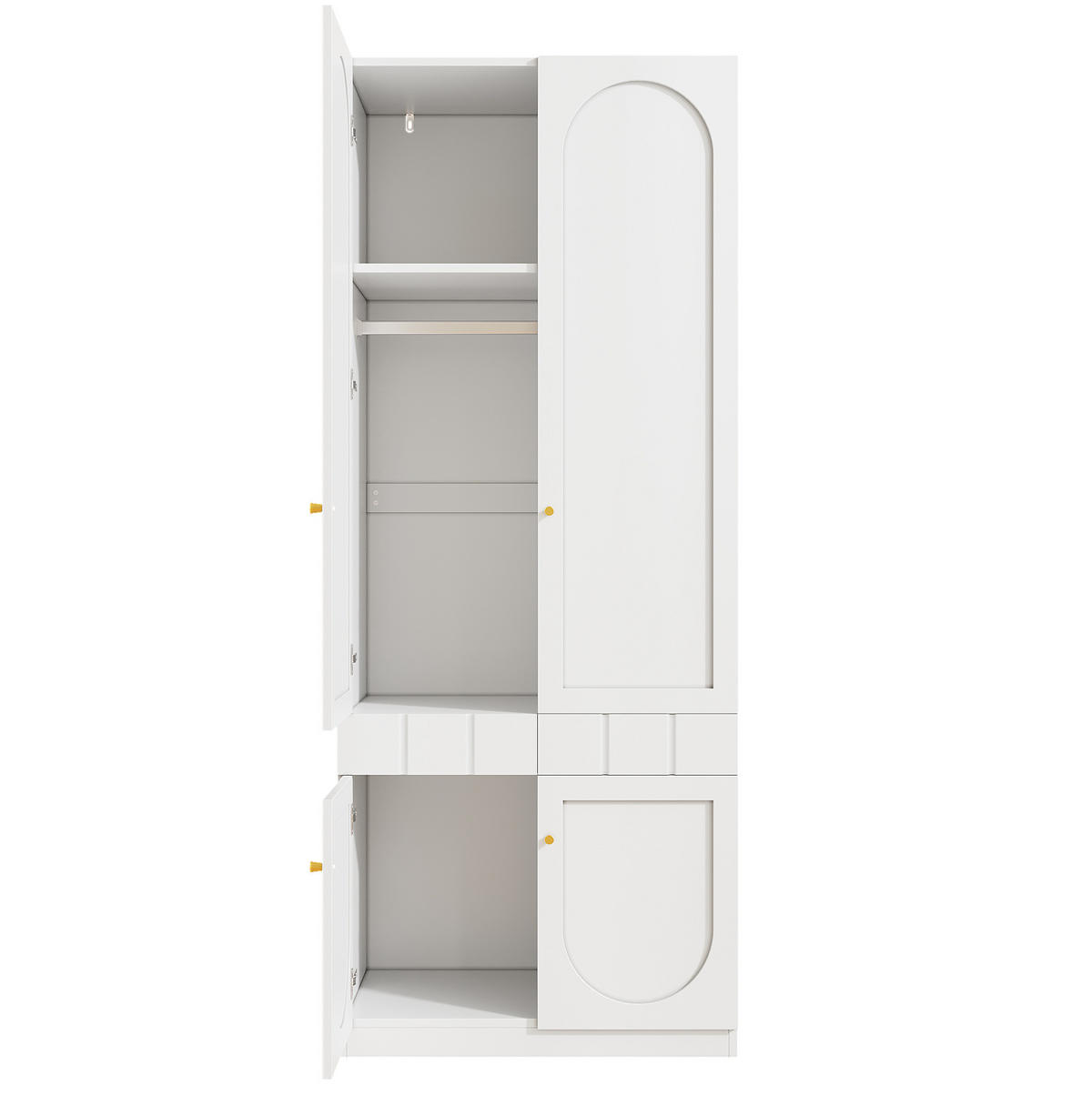 KLEIDERSCHRANK-SET aus MDF 160x50x200 cm Weiß mit Doppeltüren, Schubladen und Kleiderstange - Weiß, Holzwerkstoff (160/200/50cm) - Modfu