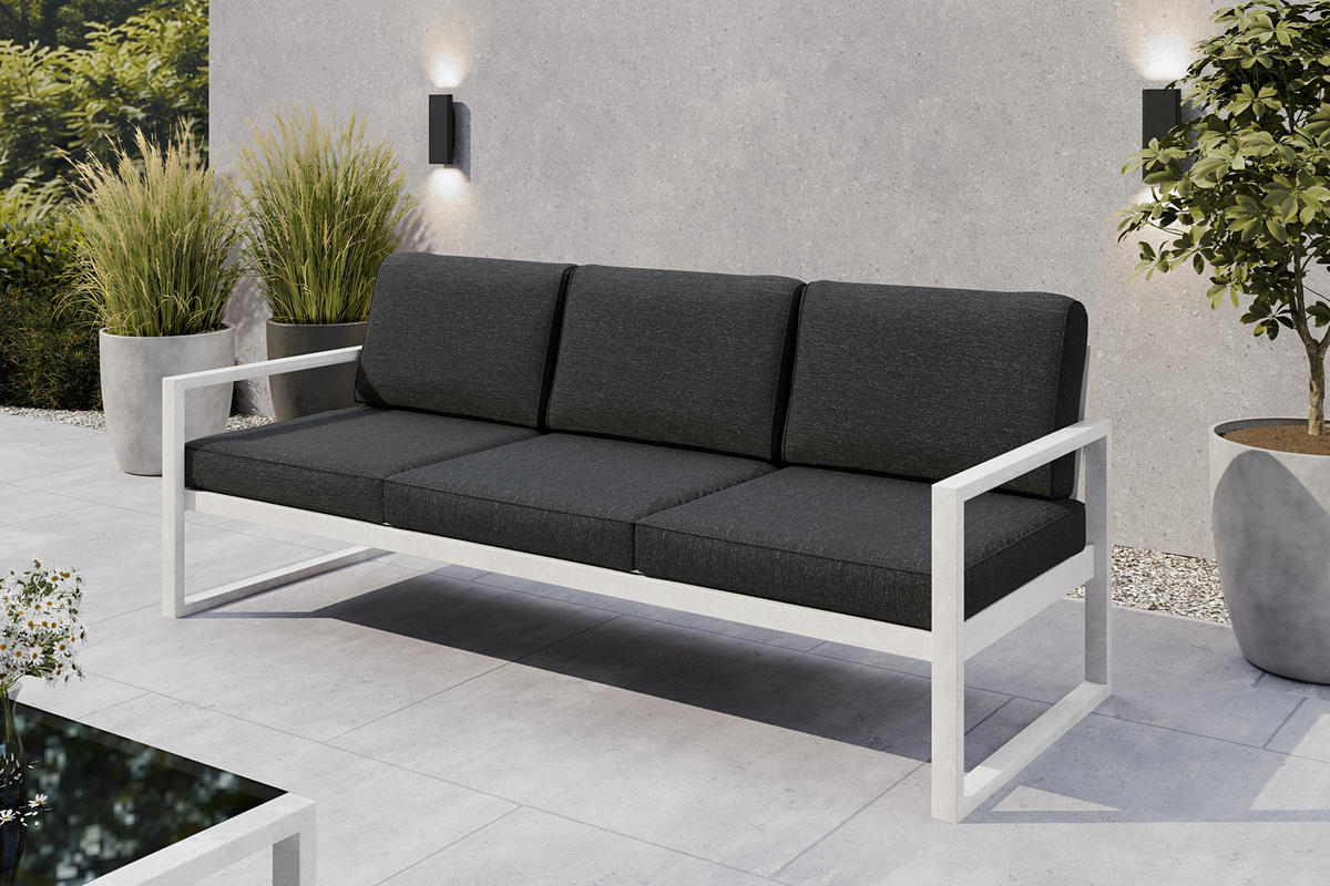 GARTENSOFA 3 Sitzer Madera 216x80cm, weiß, graubraun - Weiß/Braun, Kunststoff/Metall (216/86/80cm) - Margaret Hadas24