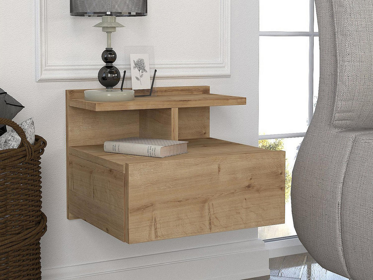 NACHTTISCH - 39.4cm x 35cm - Holzspan - naturfarben hell - AZELNO - Naturfarben, Holz (39.4/32/35cm) - Vente-Unique