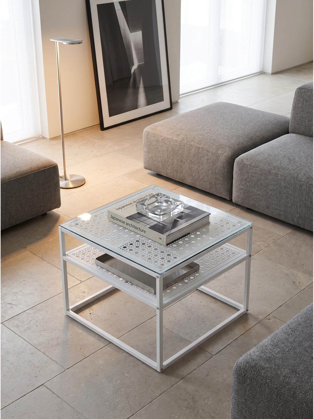 COUCHTISCH ALCUDIA, Einscheibensicherheitsglas, Weiß, 60 x 60 x 45 cm - Weiß, Glas/Metall (60/60/45cm) - KADIMA DESIGN