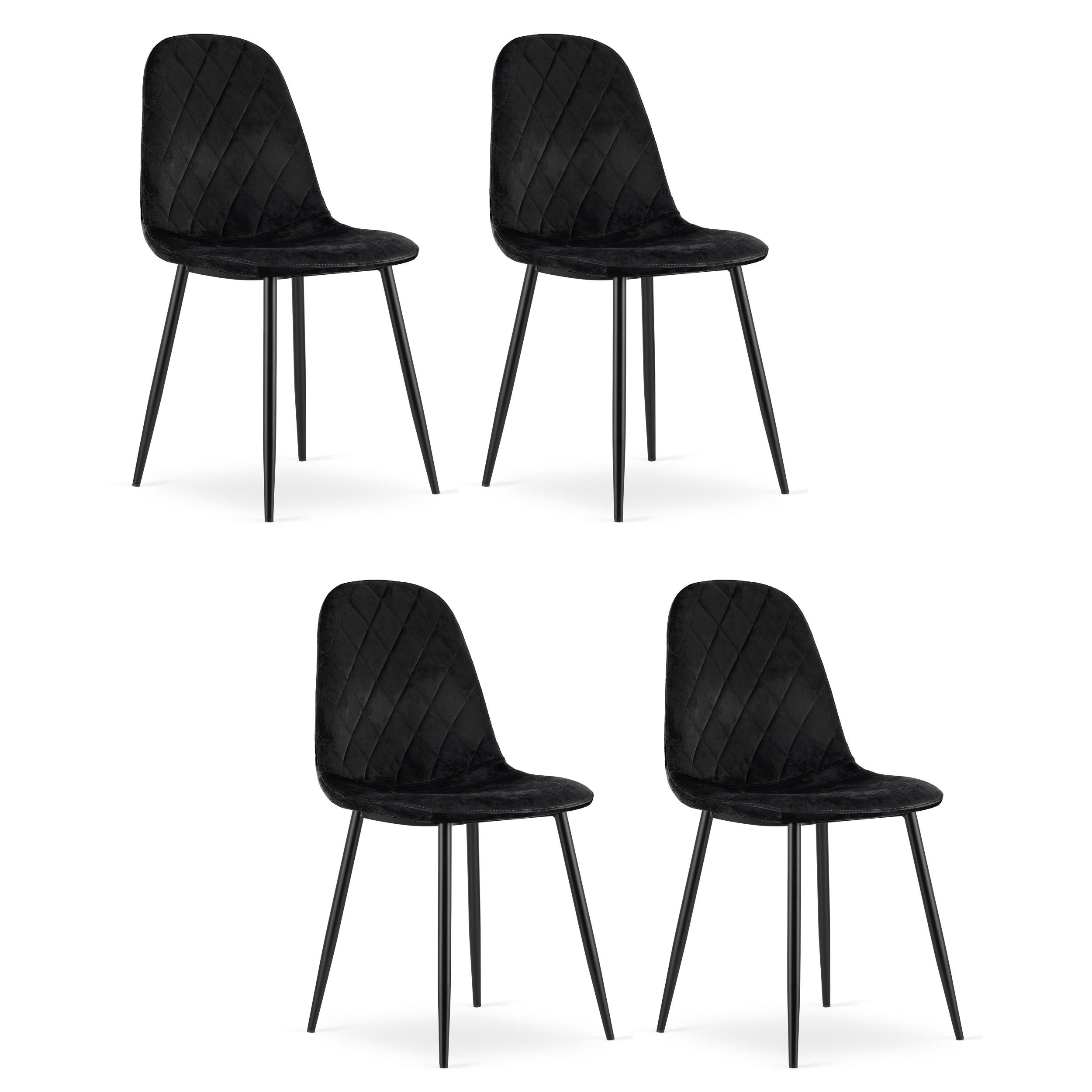 STUHL PIENZA 4-er Set, Schwarz, mit Samtstoff gepolstert - Schwarz, Textil/Metall (45/88/51cm) - Komodee