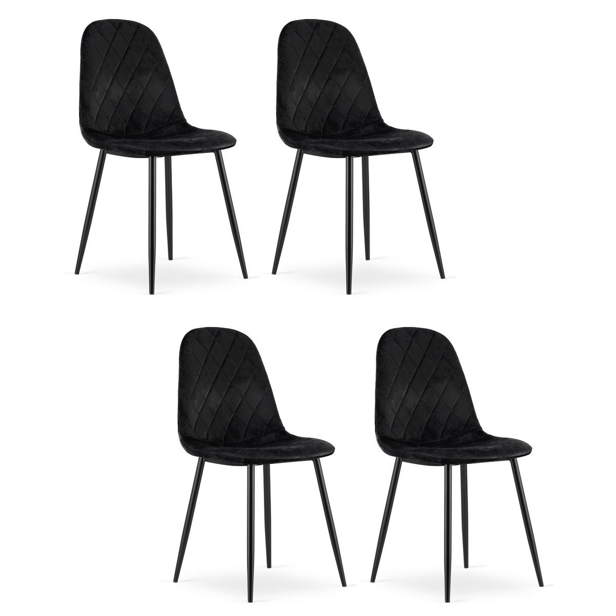 STUHL PIENZA 4-er Set, Schwarz, mit Samtstoff gepolstert - Schwarz, Textil/Metall (45/88/51cm) - Komodee