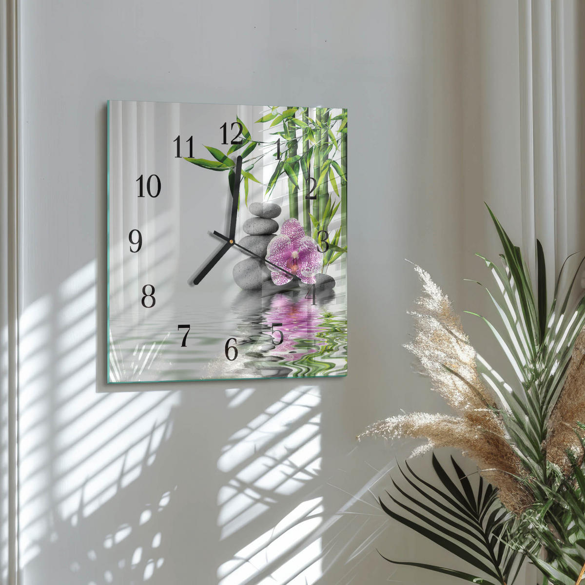 WANDUHR 30x30 cm - Orchideensteine - Multicolor, Glas (30/30/0.4cm) - TULUP