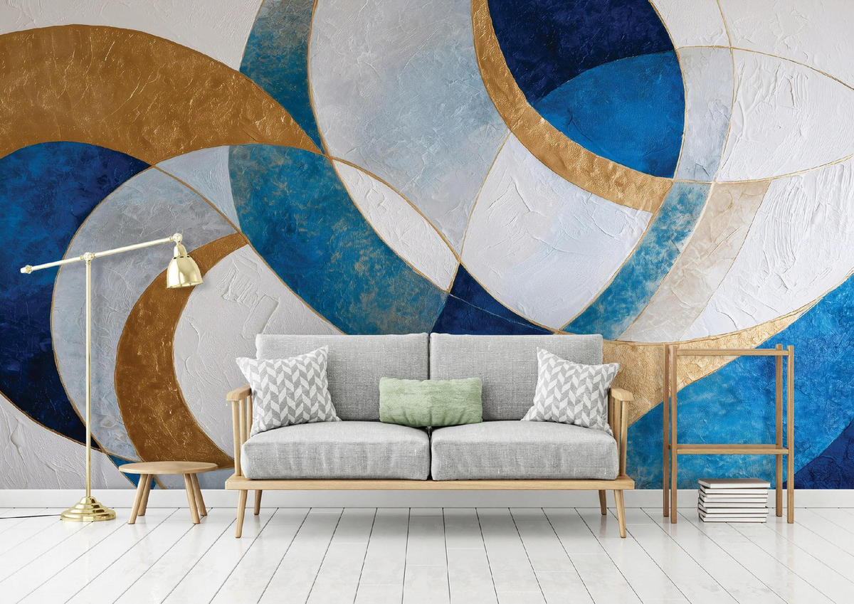 FOTOTAPETE Art Deco Abstrakt Blau 350x250 cm - Multicolor, Papier (350/250cm) - Wallarena