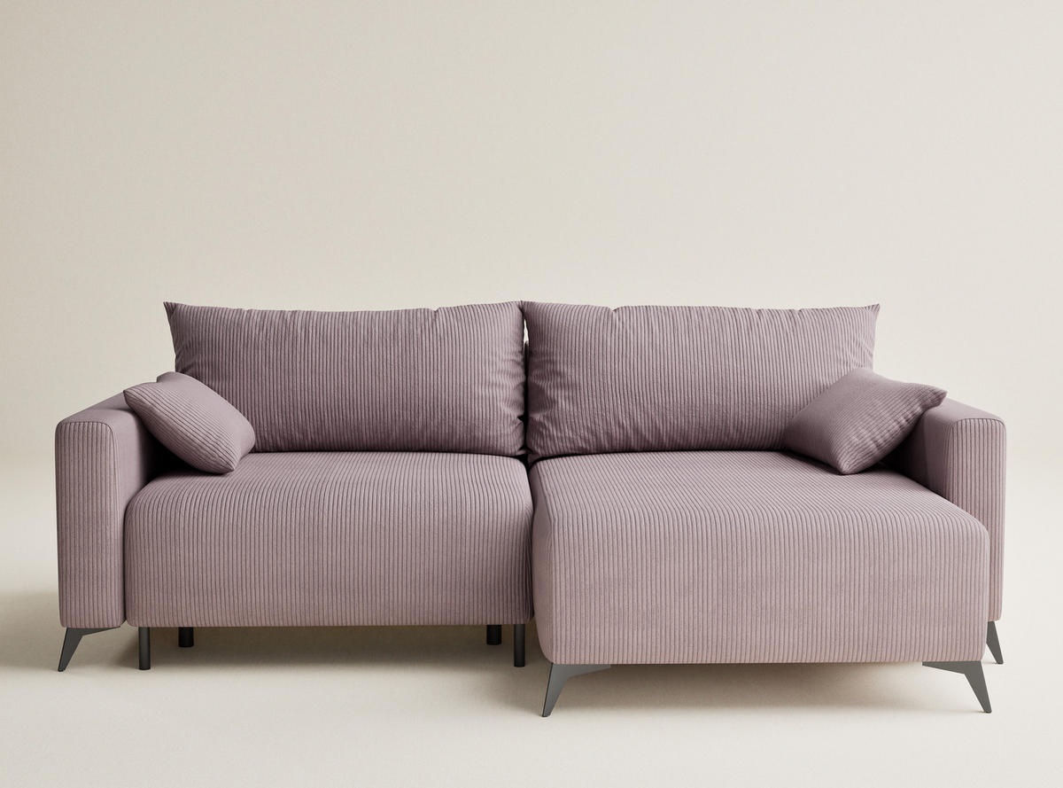 ECKSOFA MIT SCHLAFFUNKTION Leon Lila Samtstoff - Flieder/Schwarz, Holz/Holzwerkstoff (239/148cm) - Maison de Reve