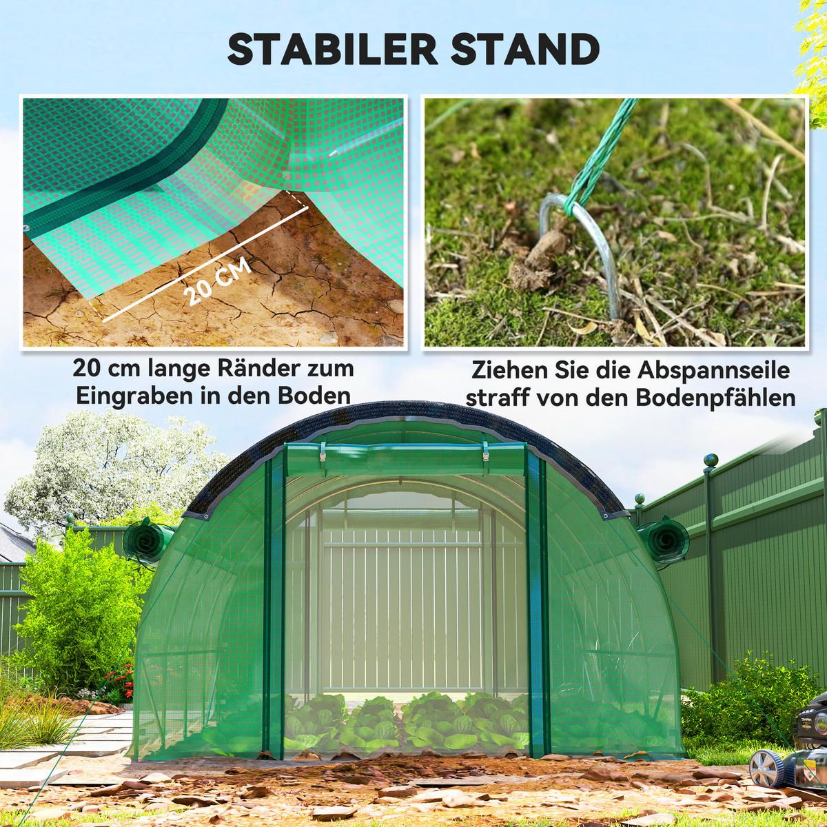 FOLIOVÝ TUNEL, 400L x 300B x 198H cm - zelená barva, plast (300/198/400cm) - Outsunny