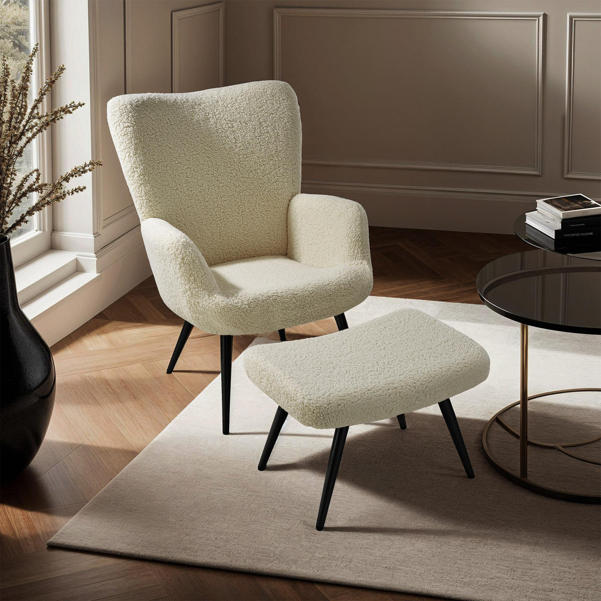 SESSEL Hygge,72 x 76 x 100,5 cm,Bouclé creme/schwarz - Creme/Schwarz, Kunststoff (72/100.5/76cm) - tectake