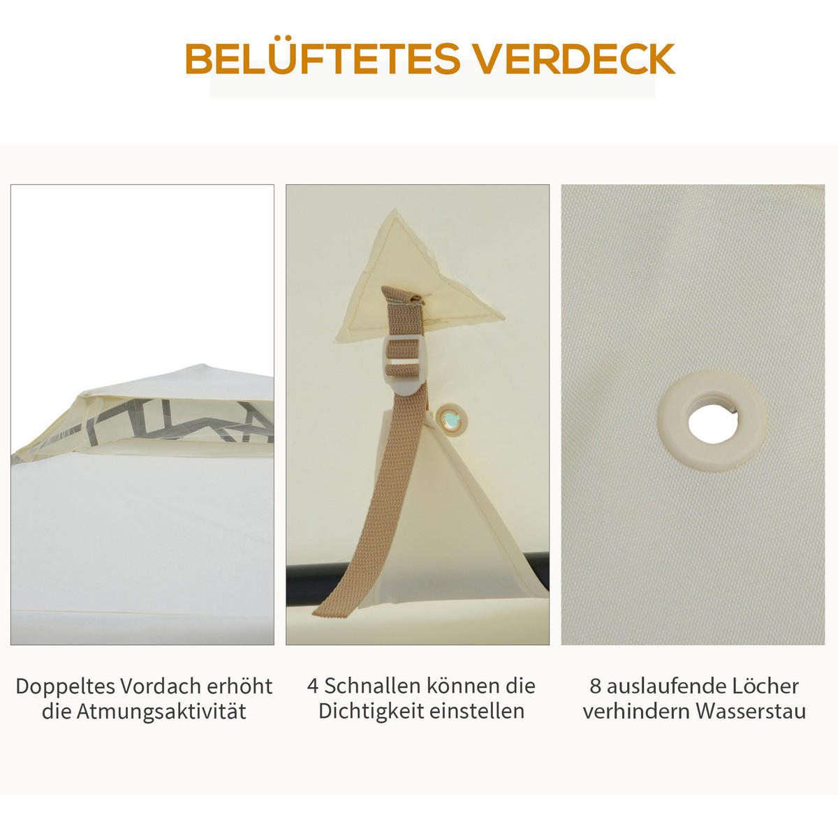 PAVILLON, Grau/Cremeweiß, Polyester, Metall - Creme, Kunststoff (294/265/294cm) - Outsunny