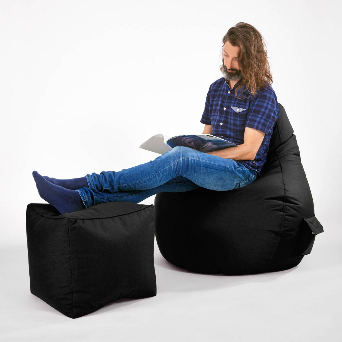 SITZSACK-HOCKER Pouf "Cube" 40x40x40cm - Schwarz, Textil (40/40/40cm) - Green Bean