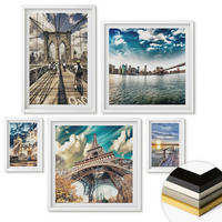 WANDBILDER 5er-Set - 50x50 cm & 20x30 cm & 40x60 cm Weißer Rahmen - Abstrakte geometrische Formen - Weiß, Kunststoff (40/60cm) - ArtPrintCave
