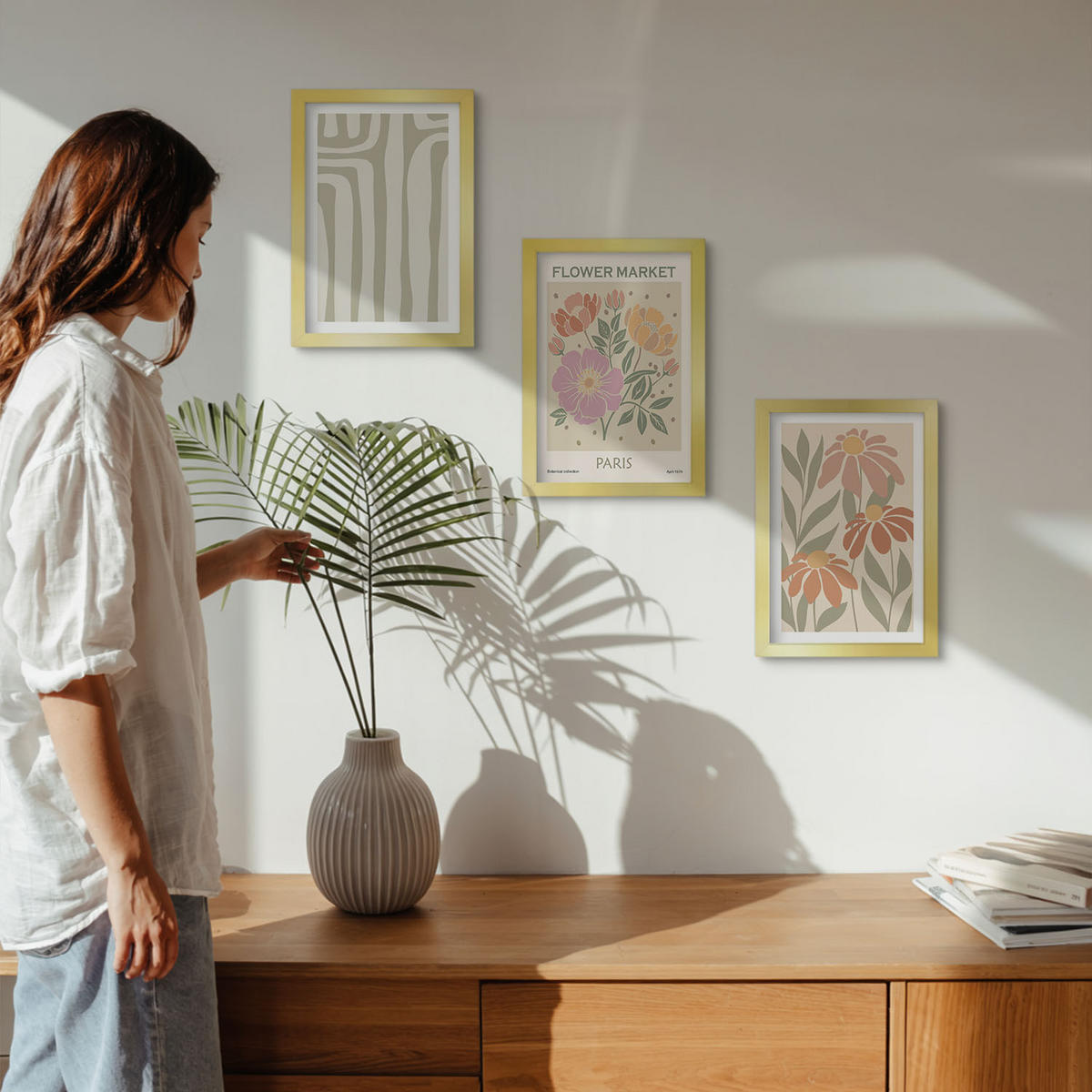 BILDER SET 3er Set - 20x30 cm Goldrahmen - Botanische Motive, Pariser Minimalismus - Goldfarben, Kunststoff (20/30cm) - TULUP