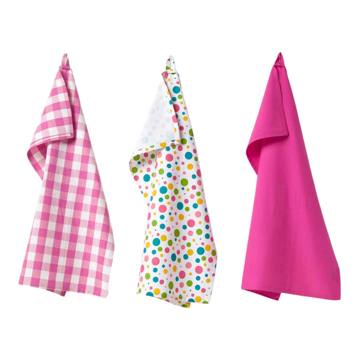 GESCHIRRTÜCHER Bunte Punkte, 3er-Set, 100% Baumwolle - Pink, Textil (50/70cm) - Homescapes