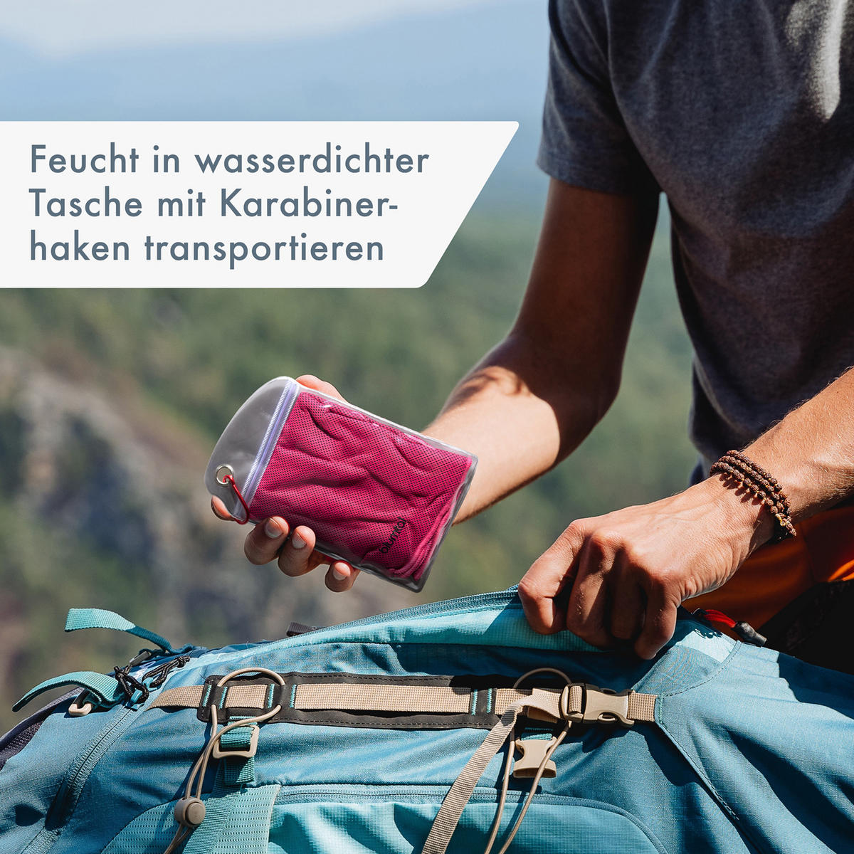 SPORTHANDTUCH Inga kühlend, 100/30 cm mit Tasche, Dunkelblau - Dunkelblau, Textil (30/100cm) - Blumtal