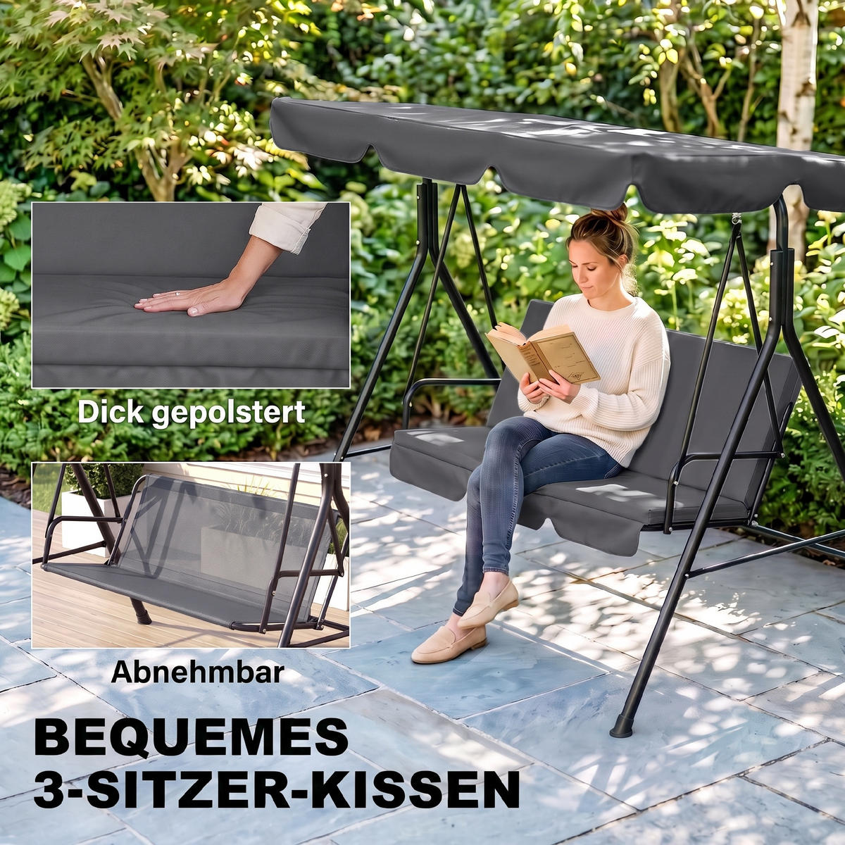 HOLLYWOODSCHAUKEL mit Sitzpolster - Grau, Metall (110/153/172cm) - Outsunny