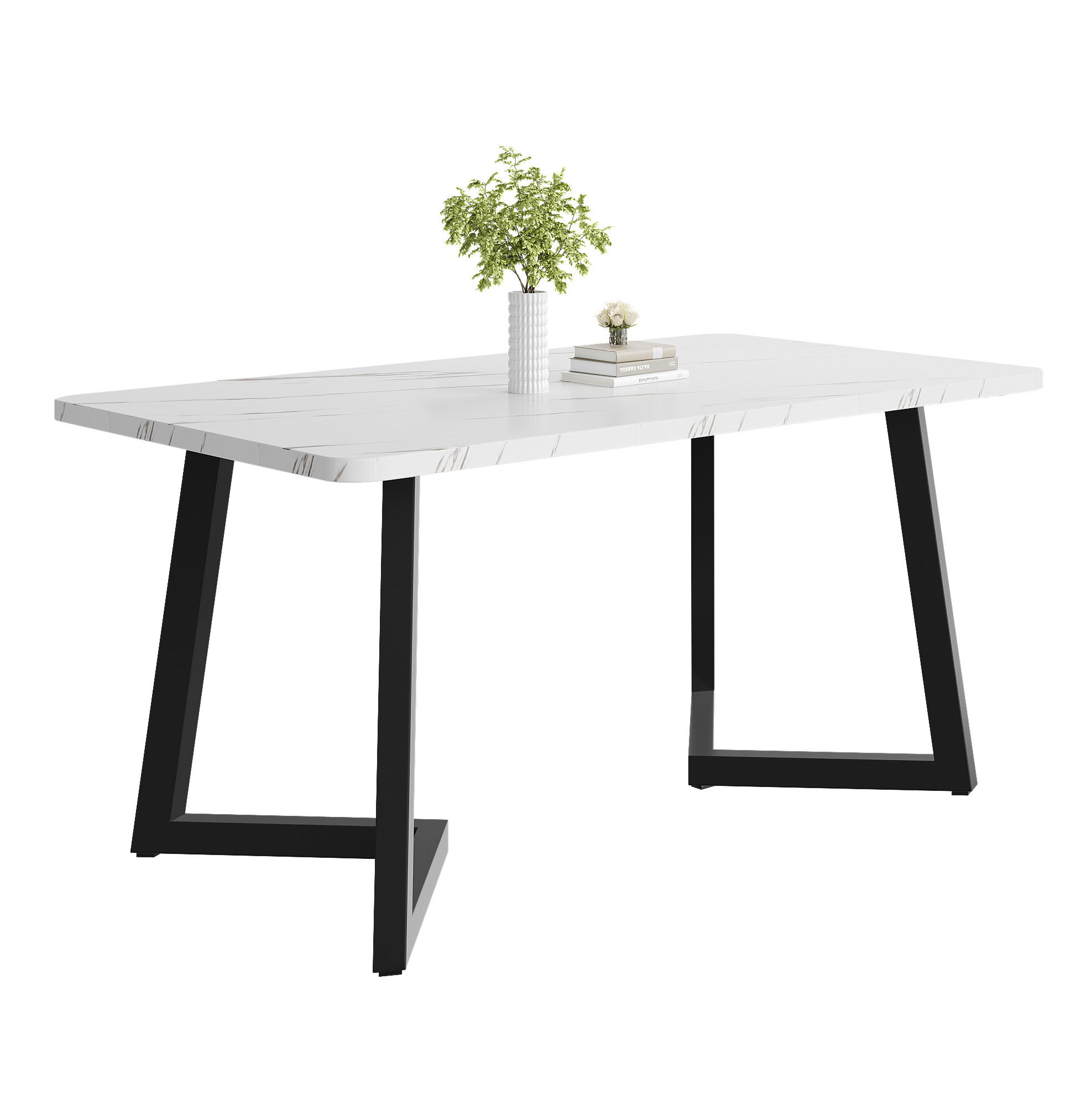 Redom JÍDELNÍ stůl 117/68/75 cm s deskou v mramorovém dekoru a kovovými nohami, Černá / Bílá