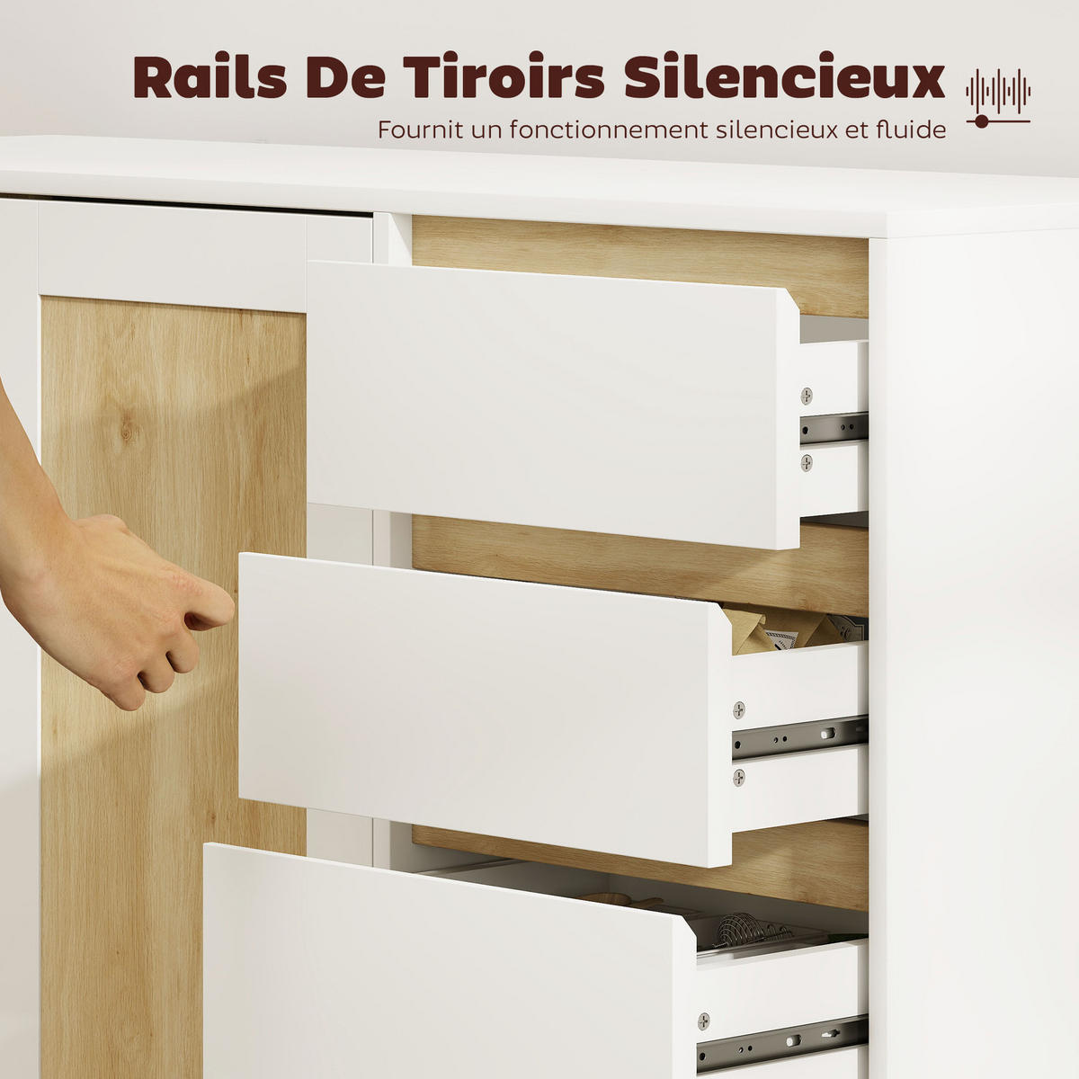 SIDEBOARD Weiß und Eichenfarben 120/40/86 cm - Weiß, Holzwerkstoff (120/86/40cm) - PANGIVO