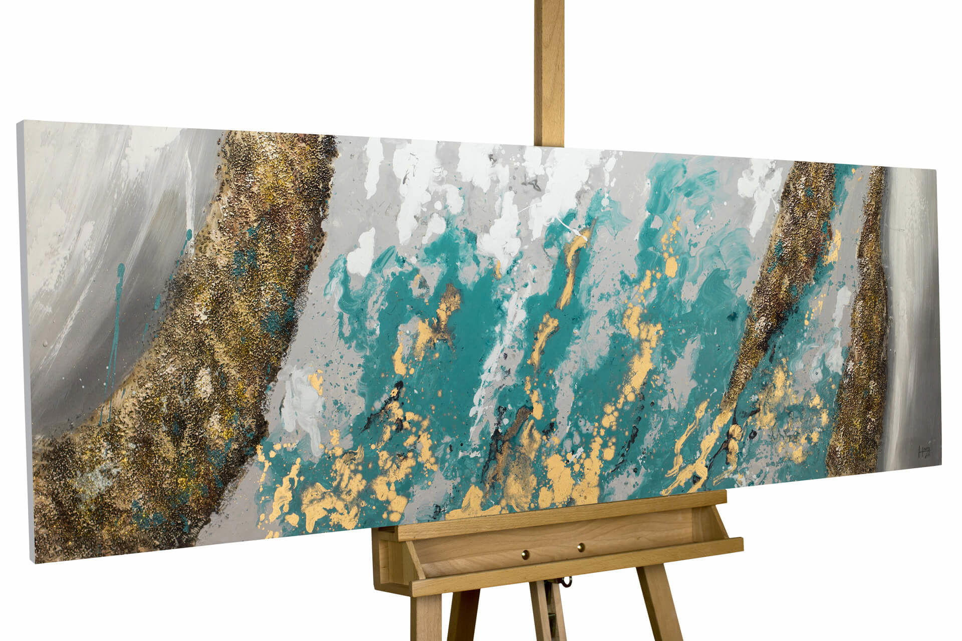 ÖLGEMÄLDE 150/50 cm - Blau/Weiß, Holz/Textil (1.98/50cm) - KUNSTLOFT
