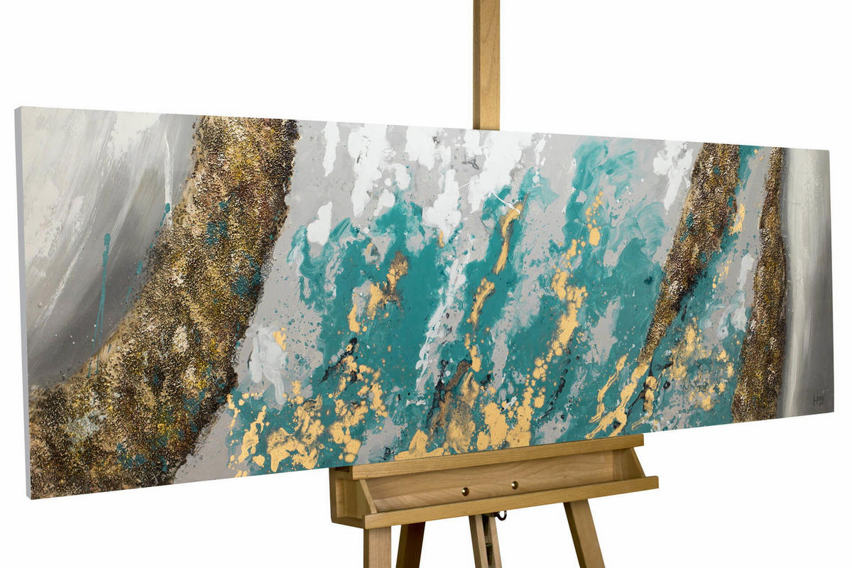 ÖLGEMÄLDE 150/50 cm - Blau/Weiß, Holz/Textil (1.98/50cm) - KUNSTLOFT