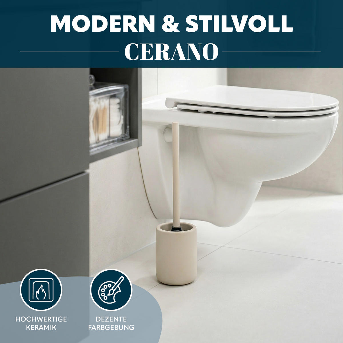 WC-GARNITUR CERANO, Keramik, beige - Beige, Keramik (10.5/39.5/10.5cm) - eluno