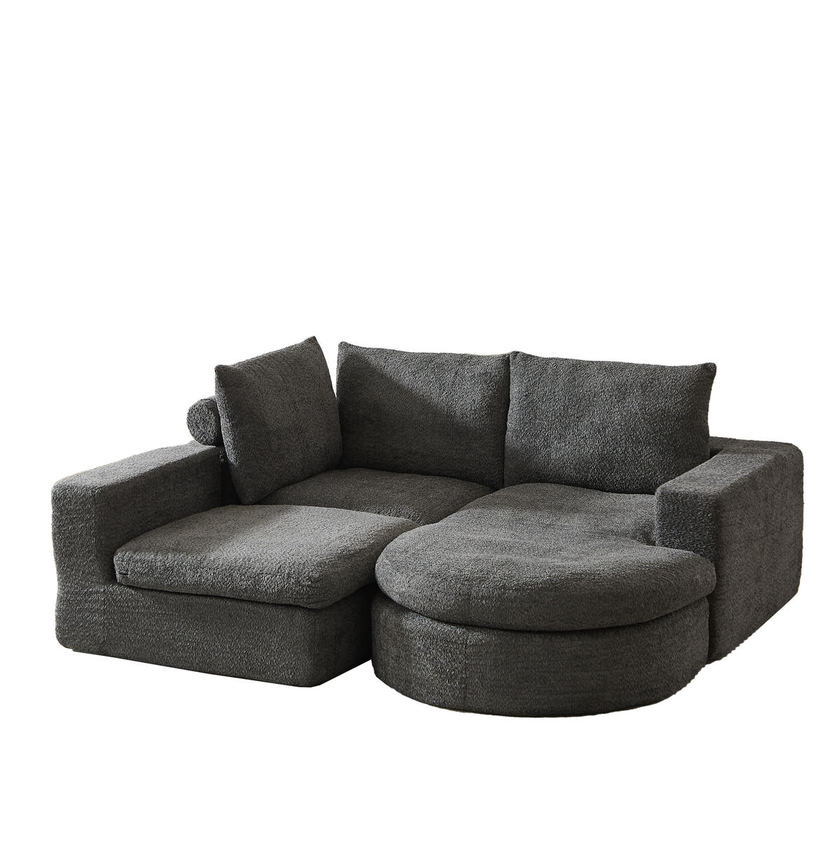ECKSOFA 250/160/80 cm Sofa grau aus Chenille mit Chaiselongue und Nackenkissen - Grau, Textil (160/250cm) - OKWISH