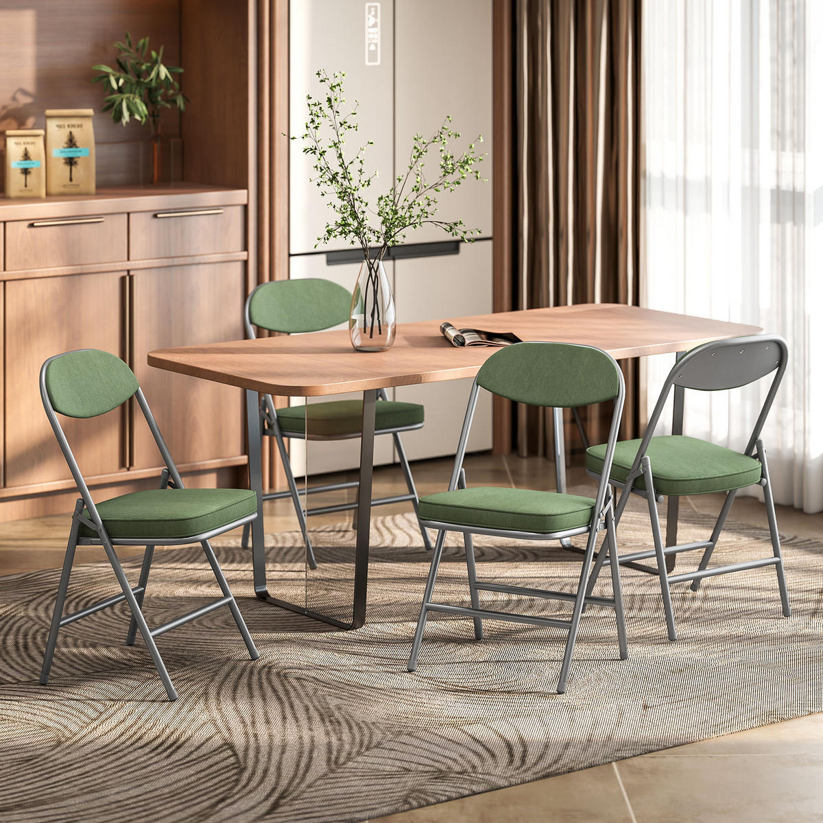 KLAPPSTUHL 4er Set Polyester Stahl Grün - Silberfarben/Grün, Textil/Metall (45/82/48.5cm) - HOMCOM