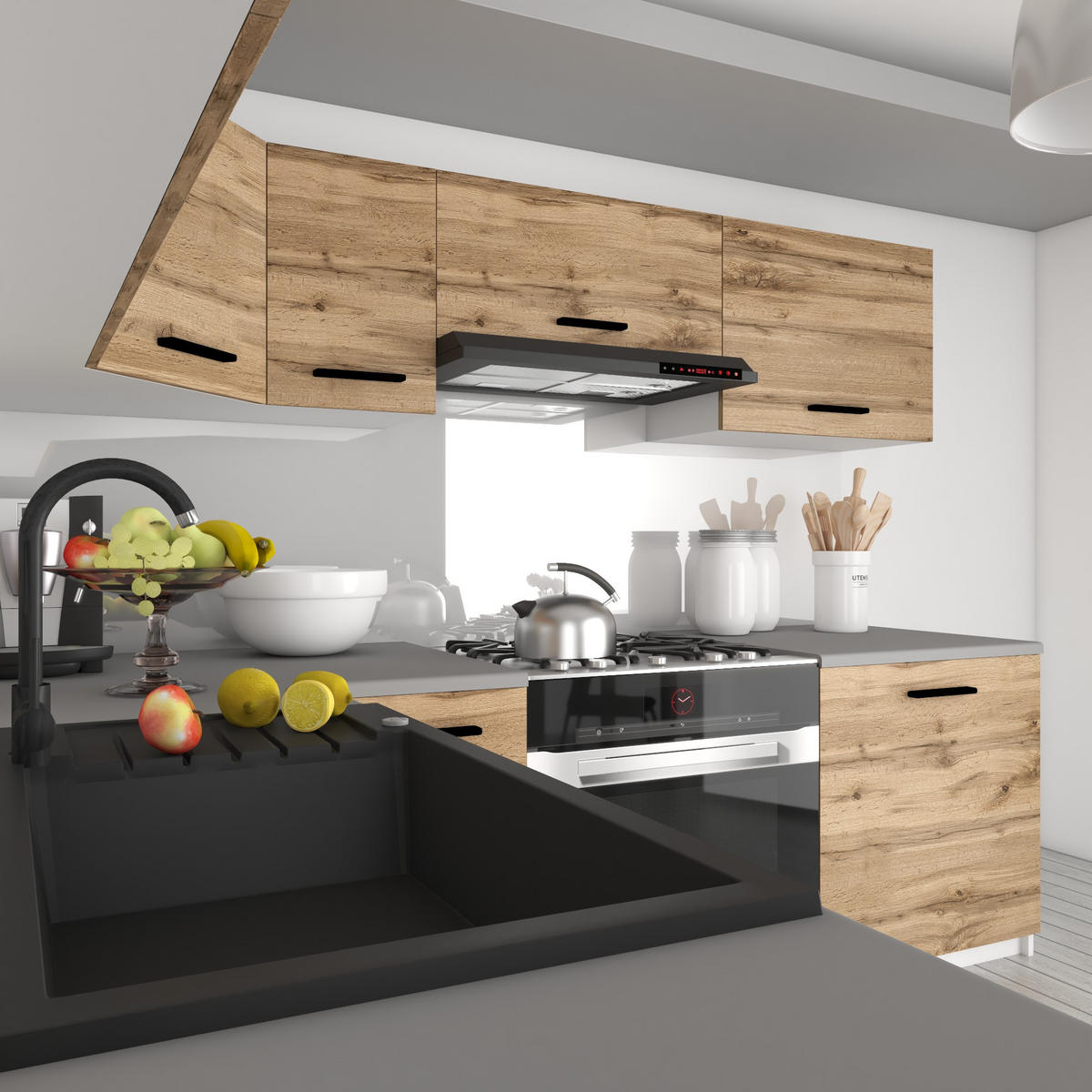 KÜCHENZEILE Italia 7 420 cm , mit Arbeitsplatten, Goldbraun - Braun, Holz (420/143/60cm) - B BELINI GROUP