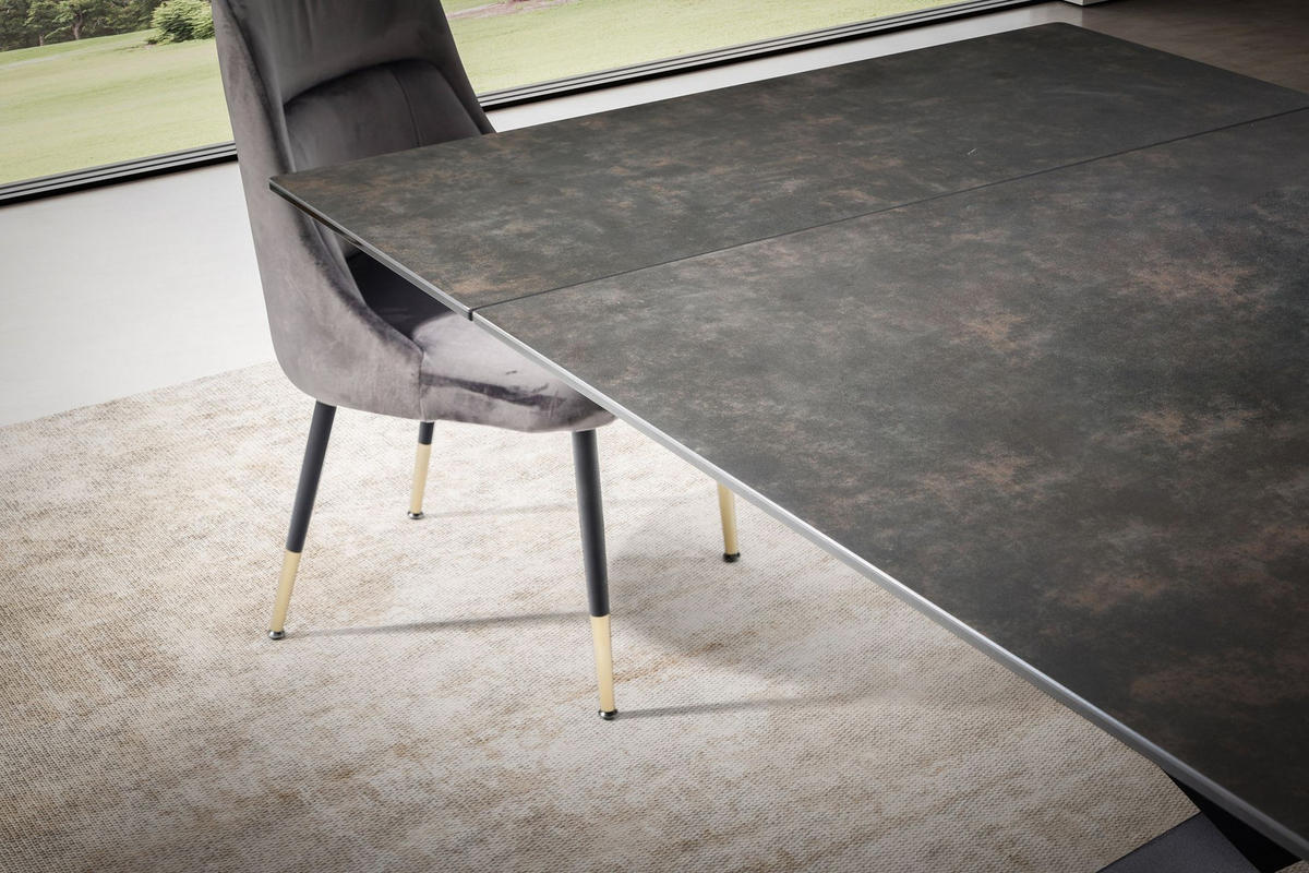 ESSTISCH Ausziehbar Keramik Glas Marmoroptik Groß, Schwarz 180x95x76 cm - Schwarz, Keramik/Metall (95/180/76cm) - KADIMA DESIGN