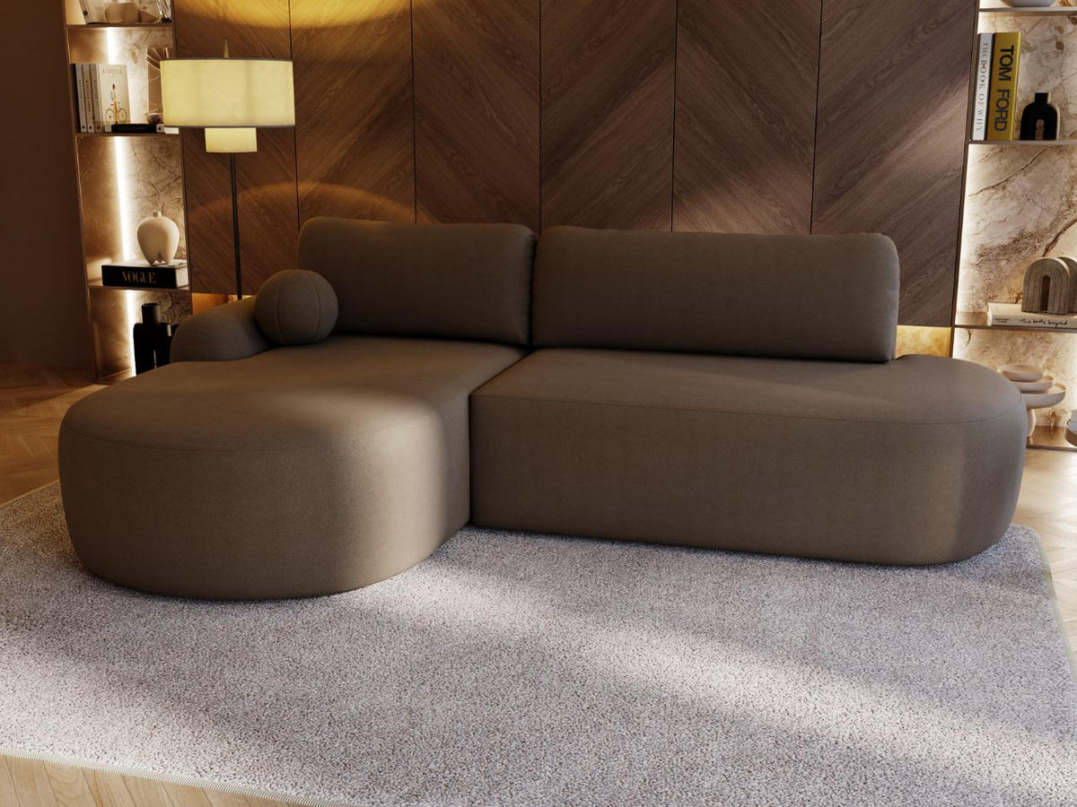 ECKSOFA Aurio O Bouclé-Stoff Braun Links - Braun, Holz/Textil (271/177cm) - Graingold