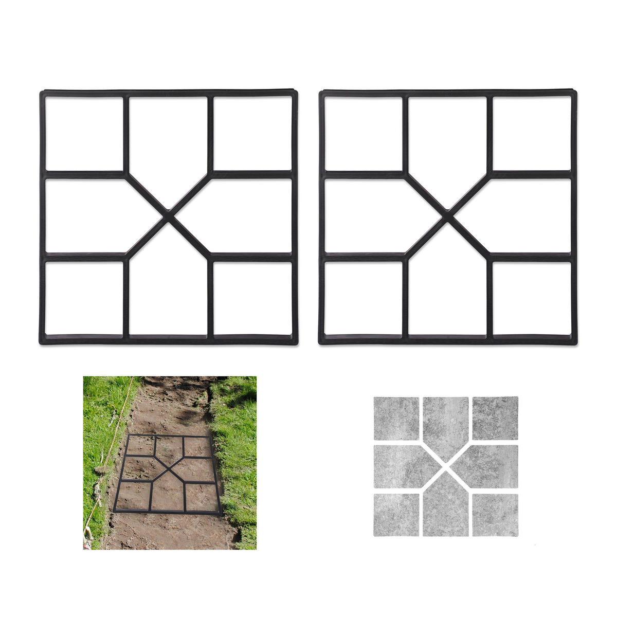 2XPFLASTERFORM - Schwarz, Kunststoff (40.5/4/40.5cm) - Relaxdays