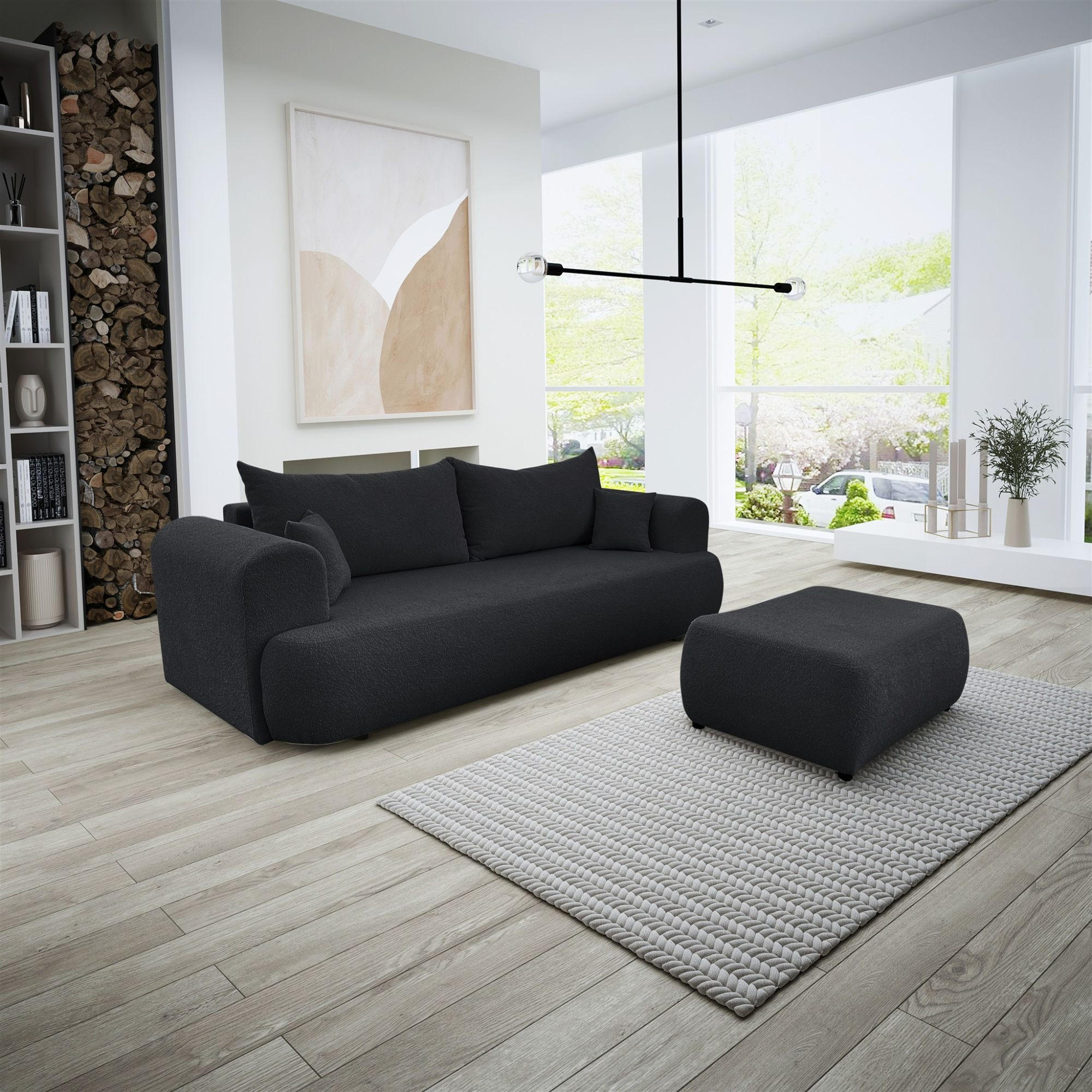 SCHLAFSOFA Anike Inkl. Polsterhocker - Schwarz, Holzwerkstoff/Textil (240/78/110cm) - Fun Möbel
