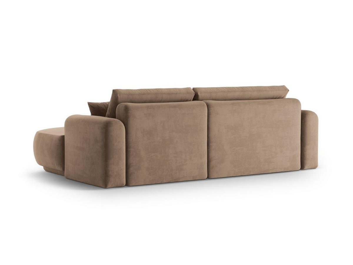 SCHLAFSOFA modular mit Bettkasten rechts Ella aus Samt dunkelbeige 5 Sitzplätze - Mokka, Textil (174/271cm) - Micadoni