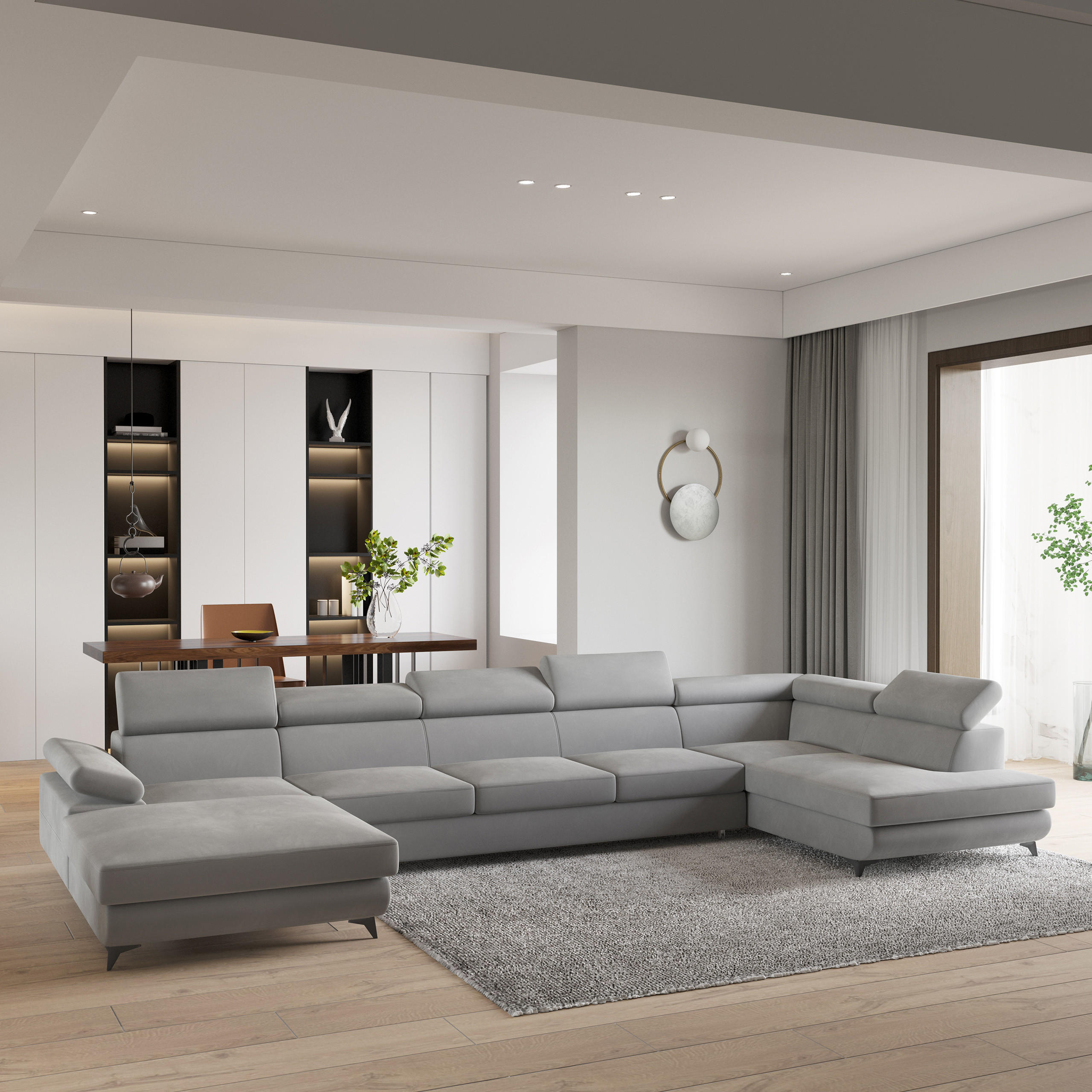 Thumbnail - Masseno Wohnlandschaft, Hellgrau, Holz, 6-Sitzer, U-Form, 410x89x190 cm, Wohnzimmer, Sofas & Couches, Wohnlandschaften, ...