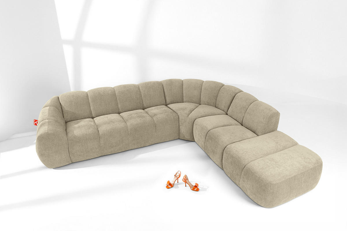 ECKSOFA RECHTS FLAVA, Sandfarben - Sandfarben, Holz/Holzwerkstoff (310/274cm) - KONSIMO®
