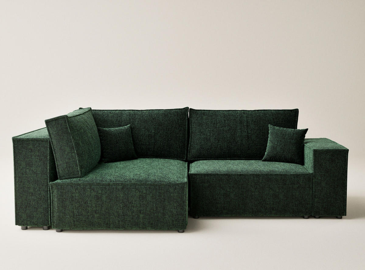 ECKSOFA MIT SCHLAFFUNKTION Tonga Dunkelgrün Chenille-Stoff - Dunkelgrün/Schwarz, Holz/Holzwerkstoff (105/225cm) - Maison de Reve