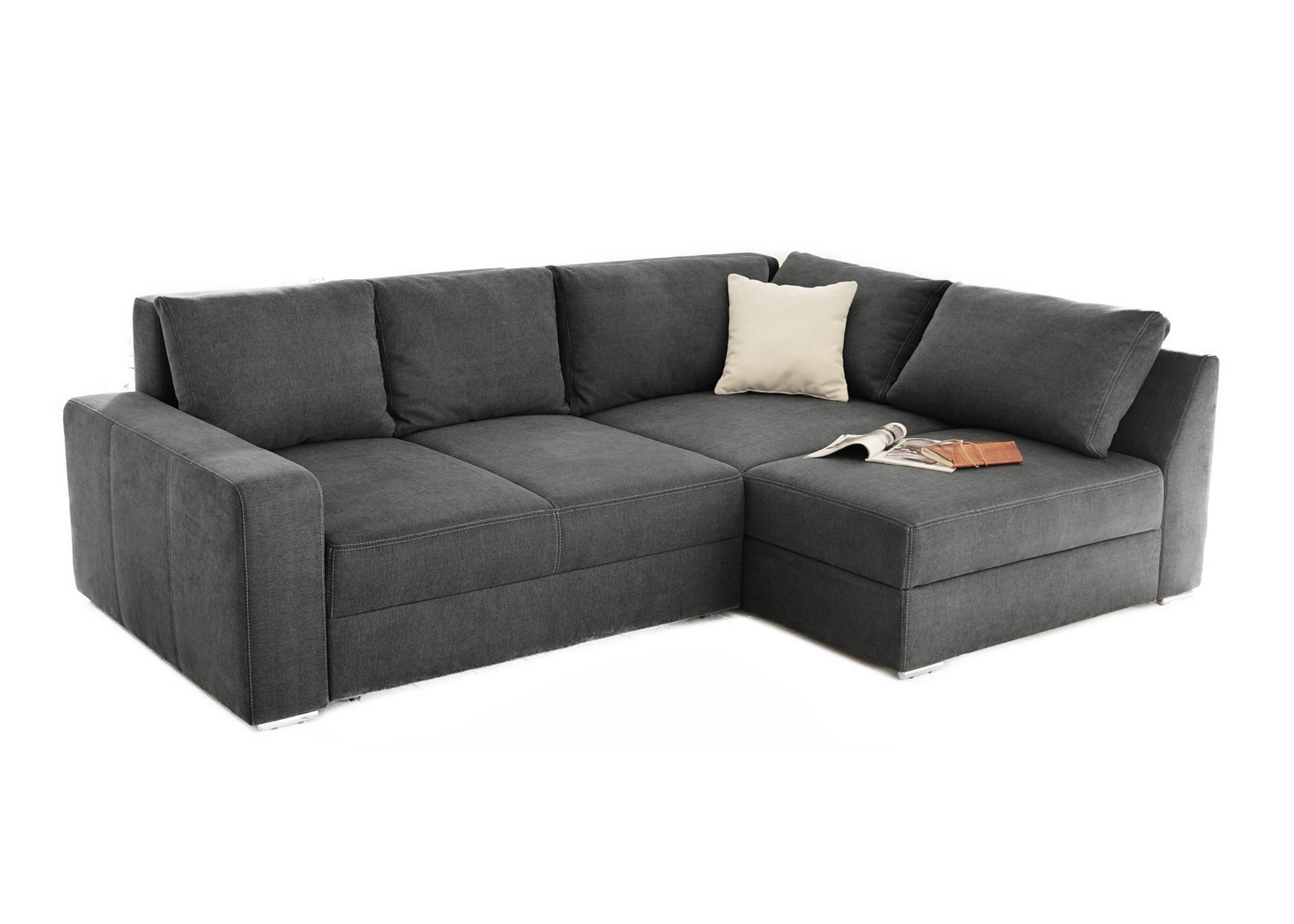ECKSOFA-DAUERSCHLÄFER Boxspring Federkern Topper Bettkasten, seitenverkehrt montierbar B260/T181/H88 cm, Mikrofaser in Grau Anthrazit / 15107 - Chromfarben/Schieferfarben, Textil/Metall (260/181cm) - luma-home