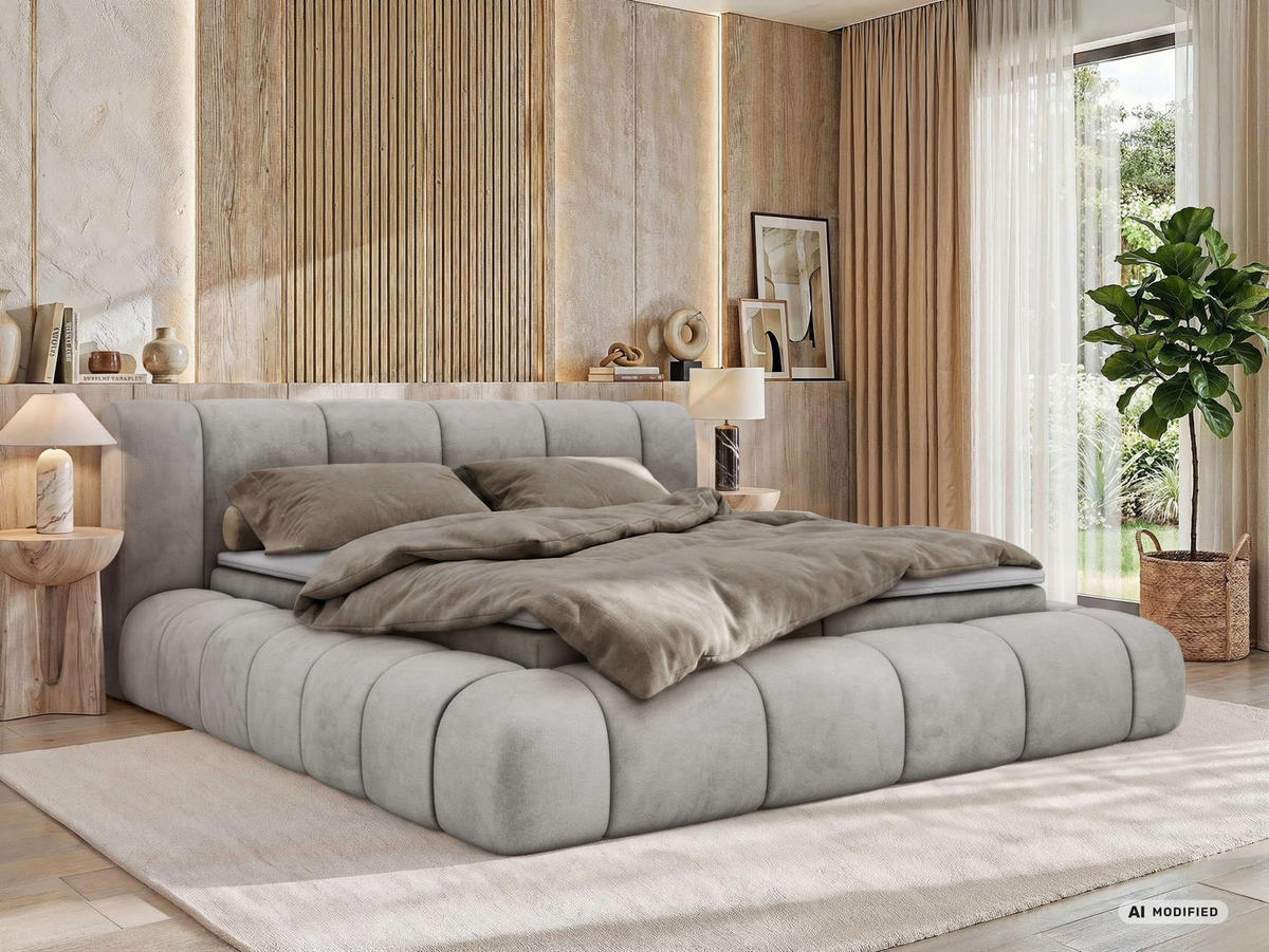 AMERICKÁ POSTEĽ NUBEA 140/200 - Svetlosivá Samet - Topper Visco - H4 (tvrdý) - čierna/svetlosivá, textil/plast (140/200cm) - MKS