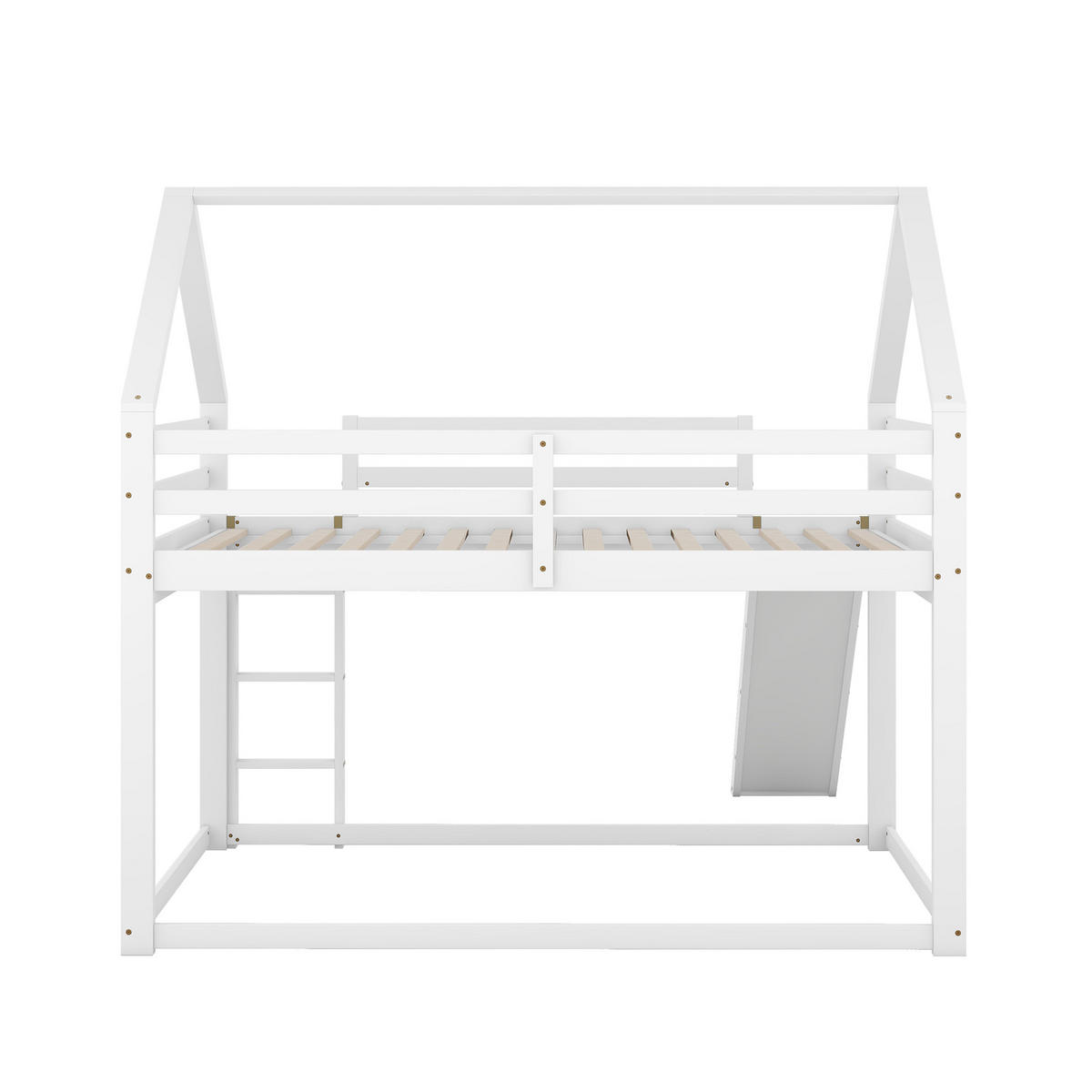ETAGENBETT 140/200 cm mit Rutsche und Leiter, Hausdesign aus Kiefer , Weiß - Weiß, Holzwerkstoff (140/200cm) - Redom